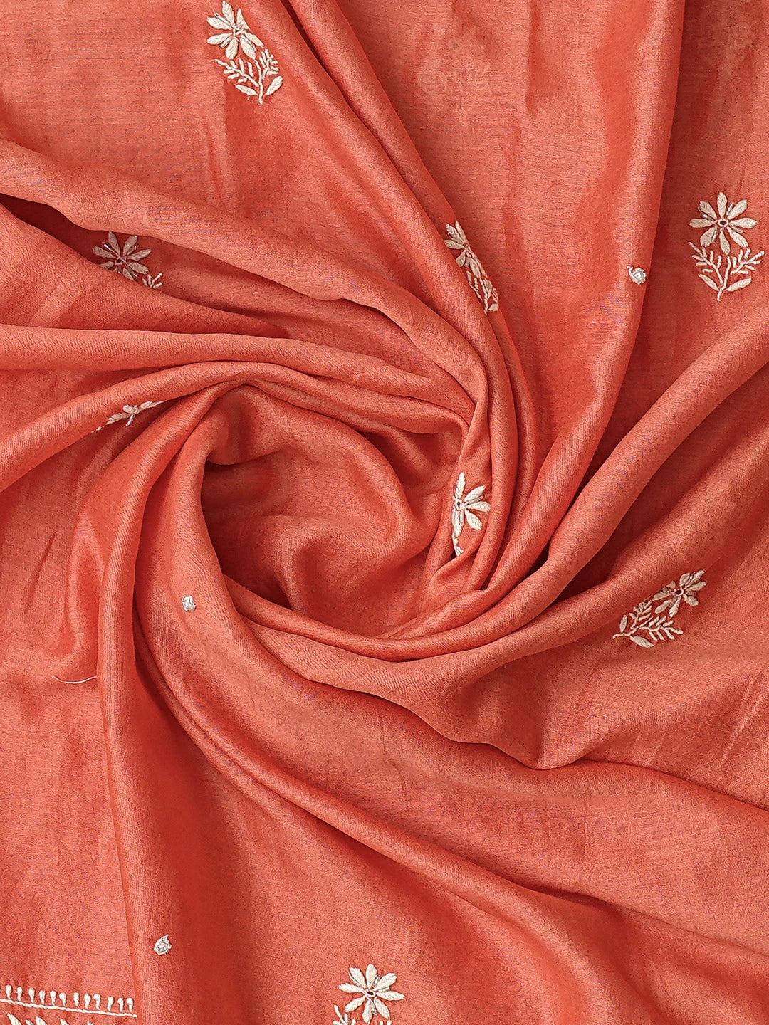 Ada Hand Embroidered Brick Red Chanderi Lucknowi Chikankari Unstitched Kurta Dupatta Set With Cutdana Work 01A821898