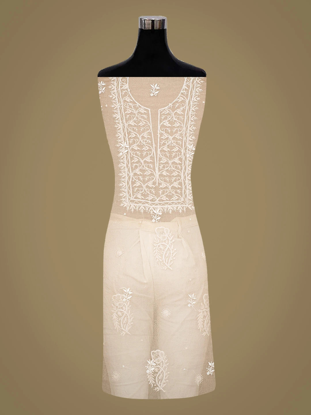 Ada Hand Embroidered Peach Organza Lucknowi Chikankari Unstitched Kurta Dupatta Set With Cutdana Work 01A778705