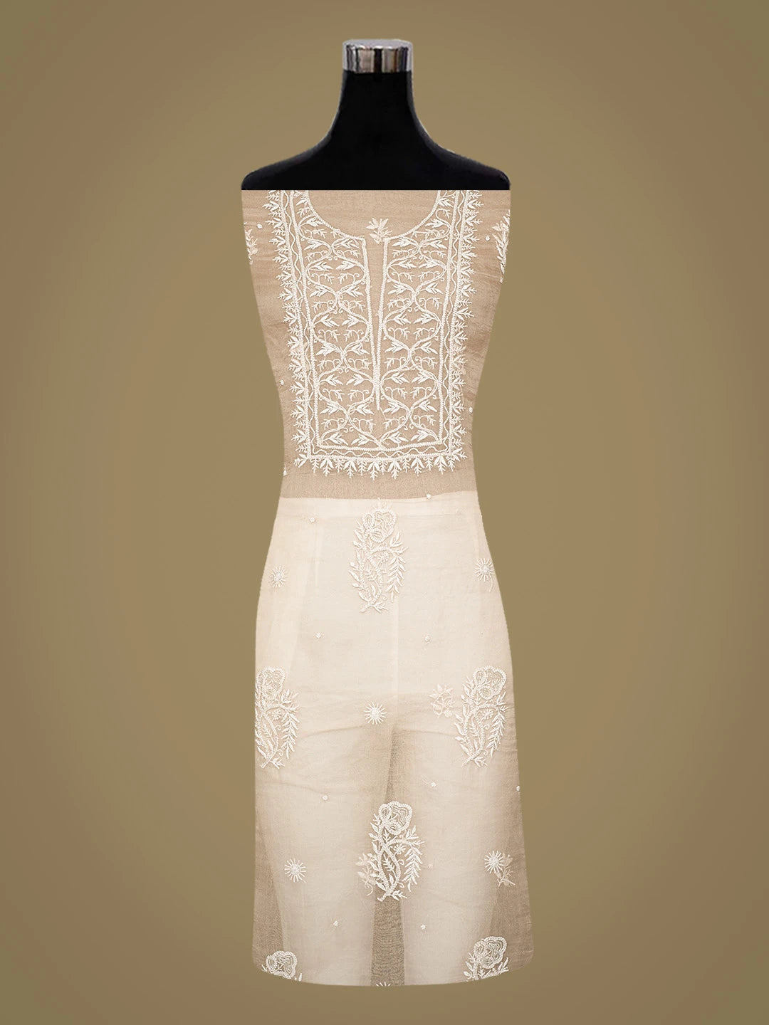 Ada Hand Embroidered Peach Organza Lucknowi Chikankari Unstitched Kurta Dupatta Set With Cutdana Work 01A778705