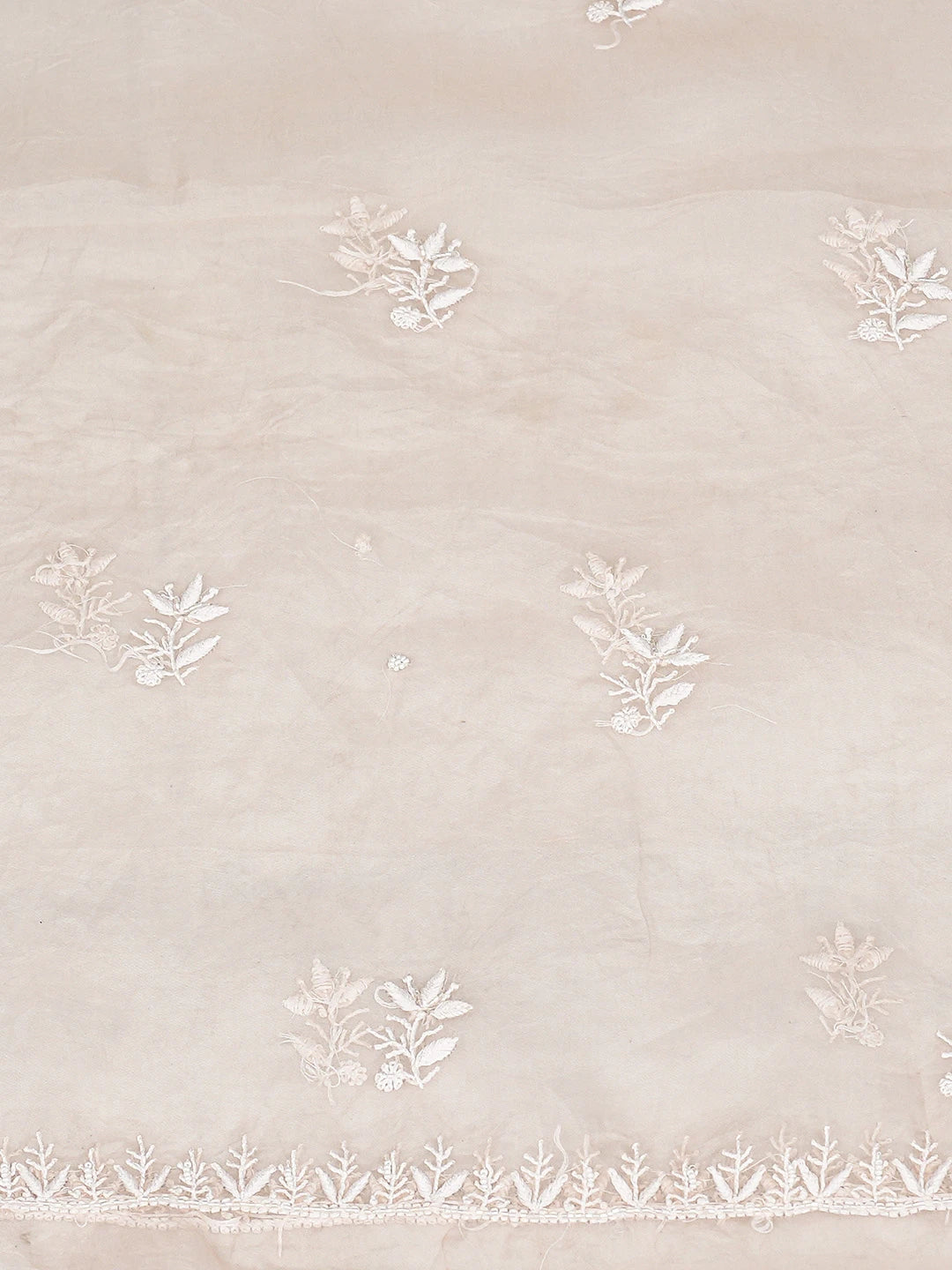 Ada Hand Embroidered Peach Organza Lucknowi Chikankari Unstitched Kurta Dupatta Set With Cutdana Work 01A778705
