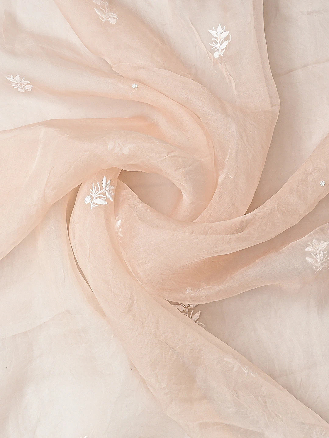 Ada Hand Embroidered Peach Organza Lucknowi Chikankari Unstitched Kurta Dupatta Set With Cutdana Work 01A778705