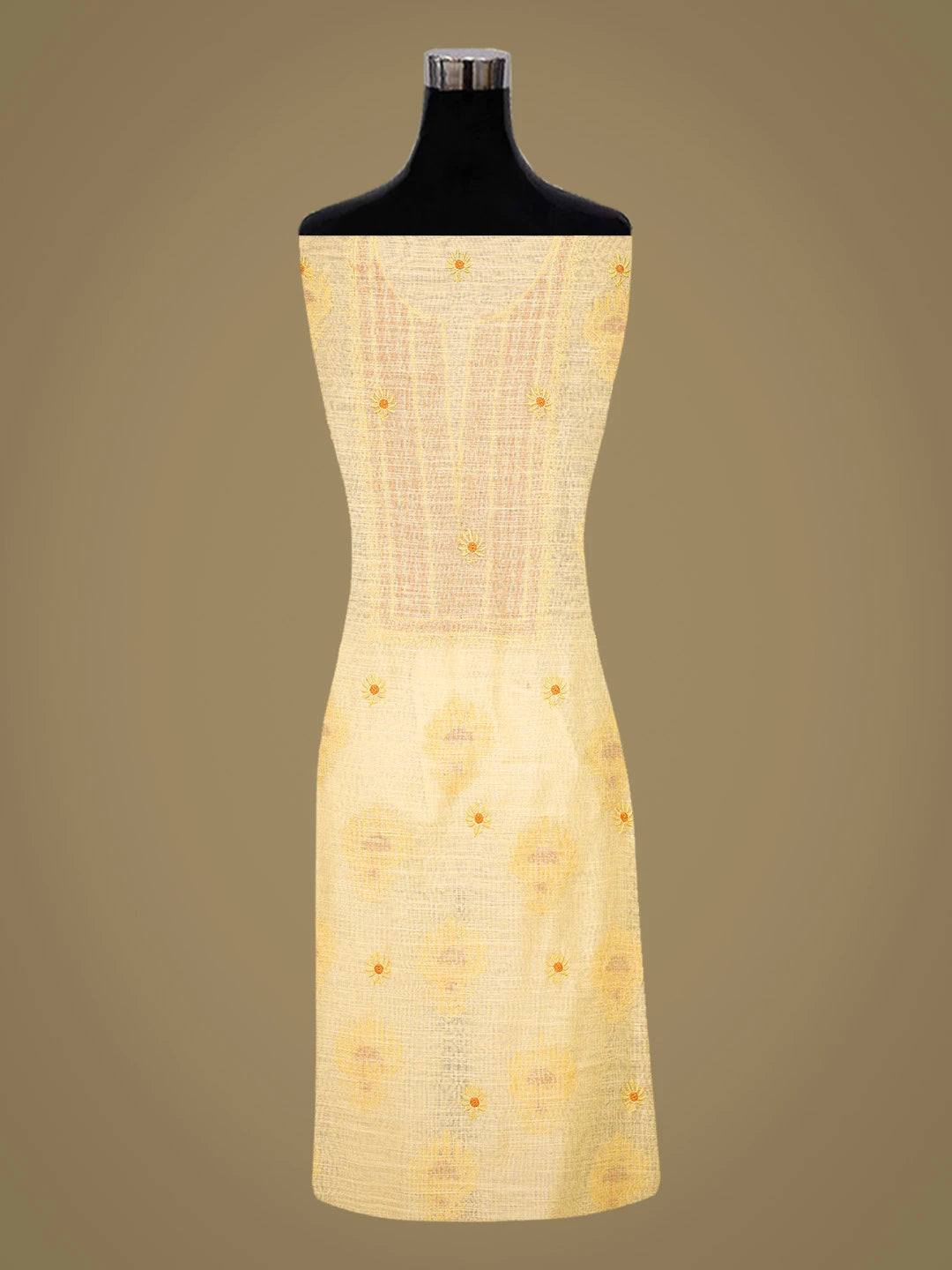 Ada Hand Embroidered Yellow Chanderi Lucknowi Chikankari Unstitched Kurta Dupatta Set 01A350785