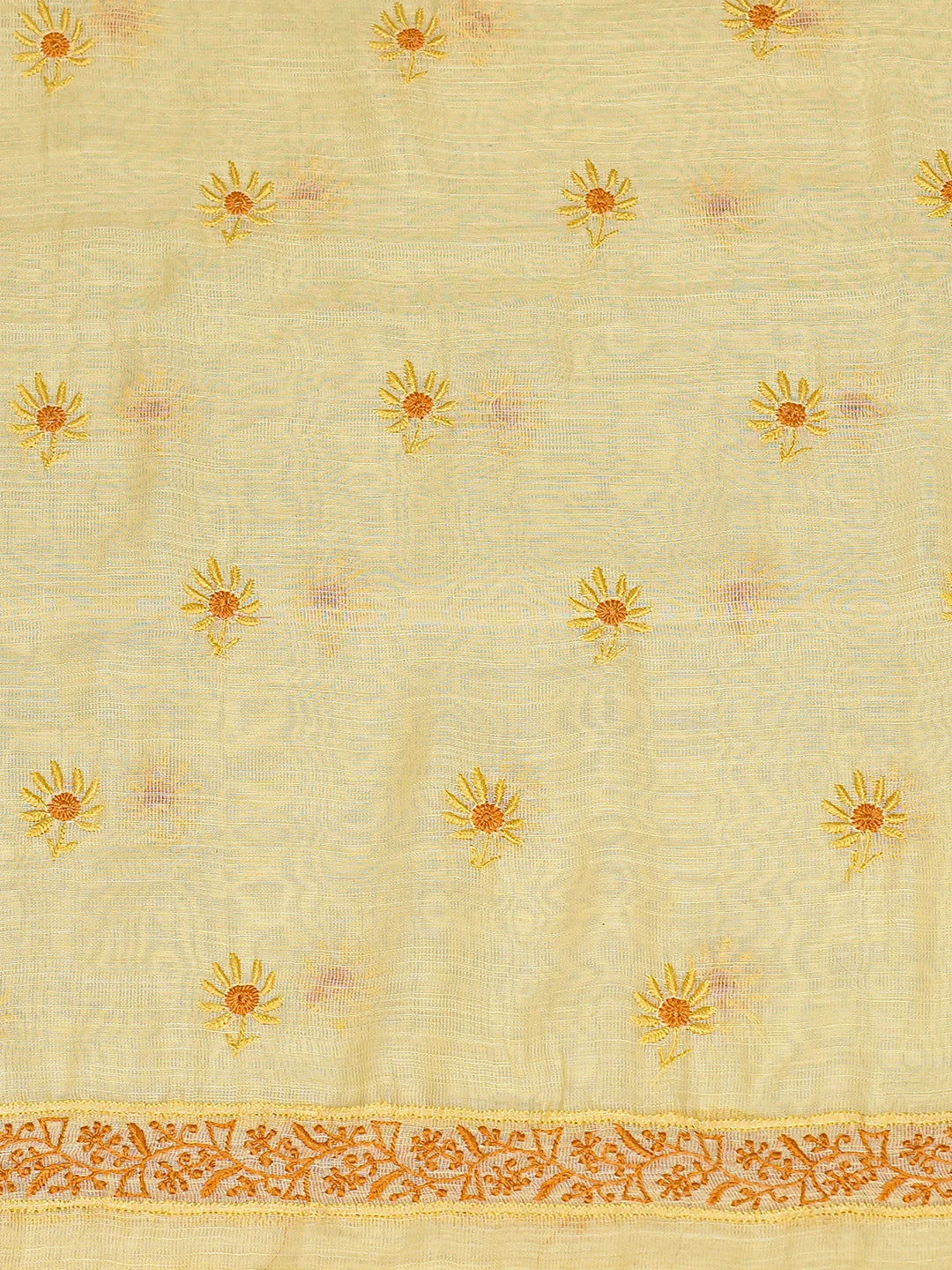 Ada Hand Embroidered Yellow Chanderi Lucknowi Chikankari Unstitched Kurta Dupatta Set 01A350785