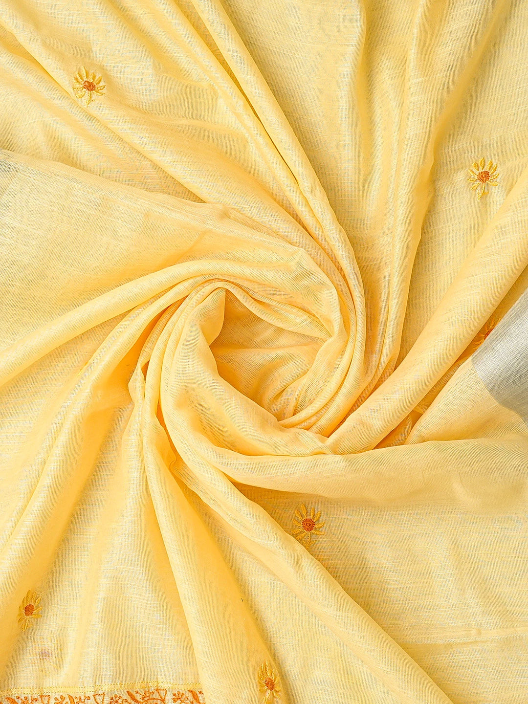 Ada Hand Embroidered Yellow Chanderi Lucknowi Chikankari Unstitched Kurta Dupatta Set 01A350785