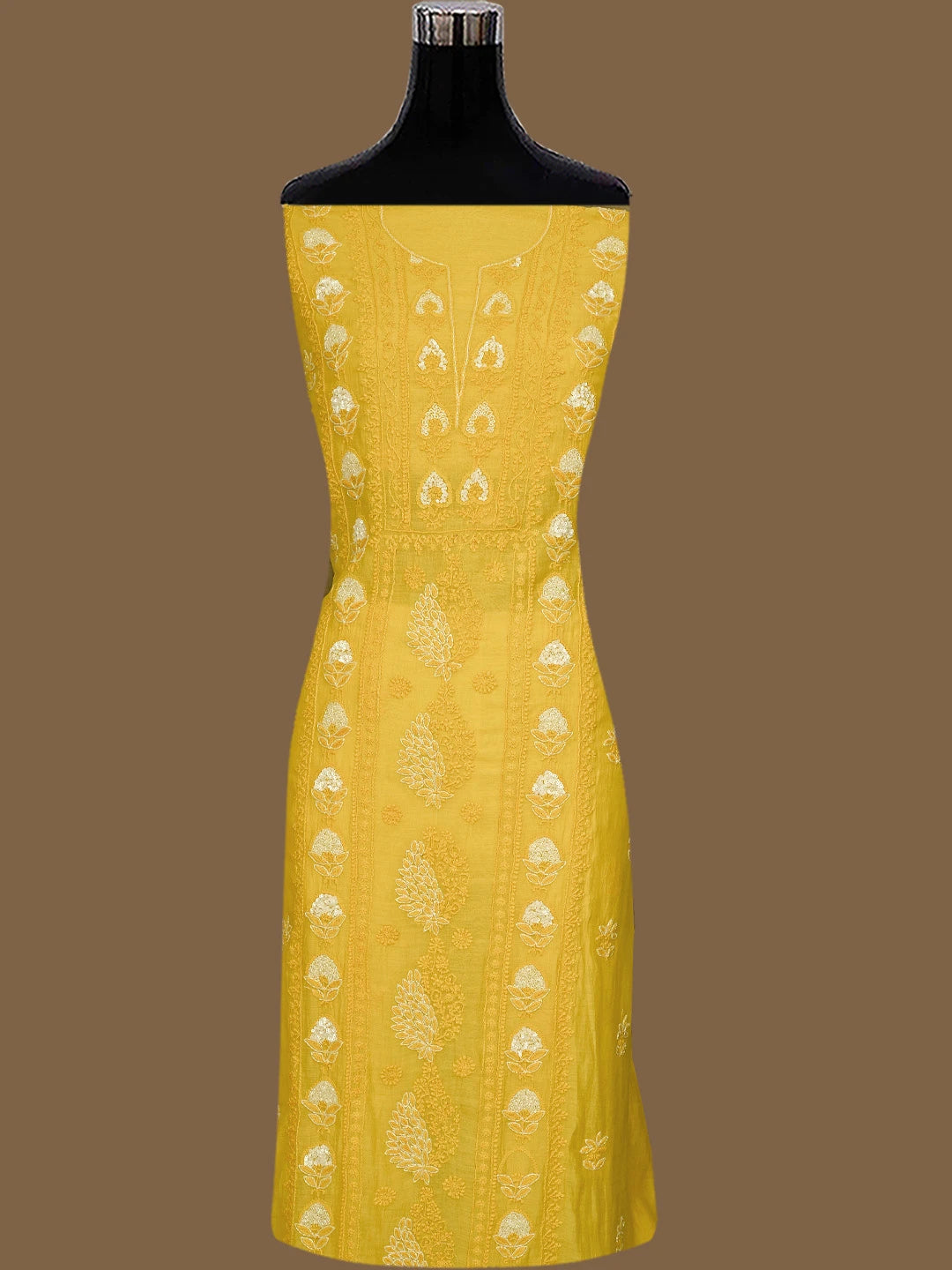 Ada Hand Embroidered Gold Yellow Chanderi Lucknowi Chikankari Unstitched Kurta Dupatta Set With Cutdana Work 01A622276