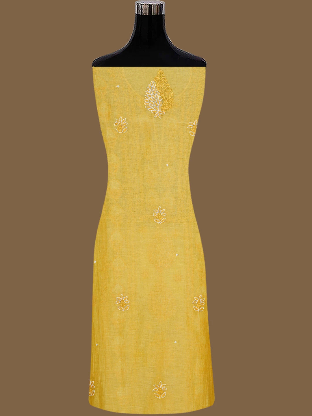 Ada Hand Embroidered Gold Yellow Chanderi Lucknowi Chikankari Unstitched Kurta Dupatta Set With Cutdana Work 01A622276