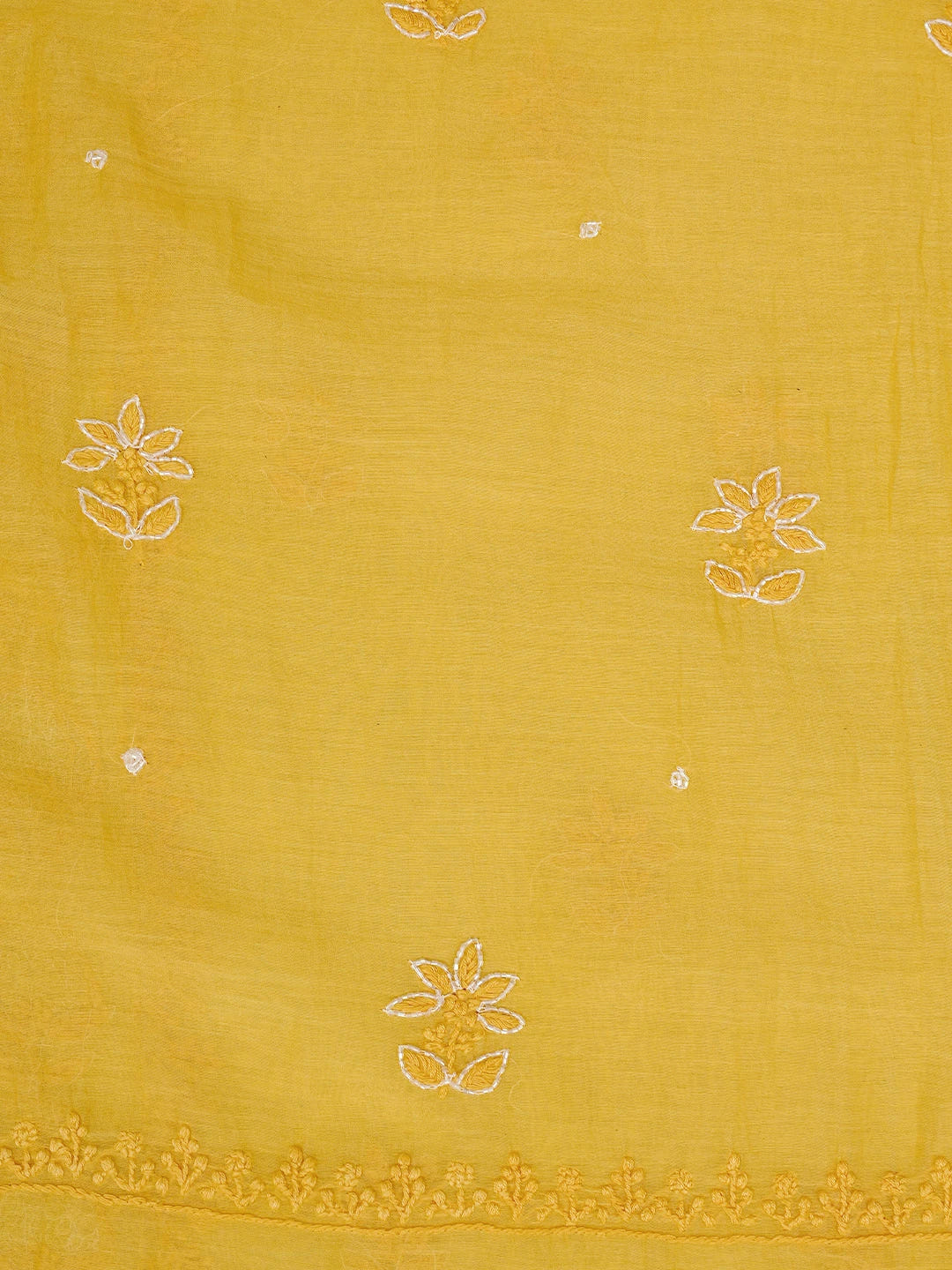 Ada Hand Embroidered Gold Yellow Chanderi Lucknowi Chikankari Unstitched Kurta Dupatta Set With Cutdana Work 01A622276
