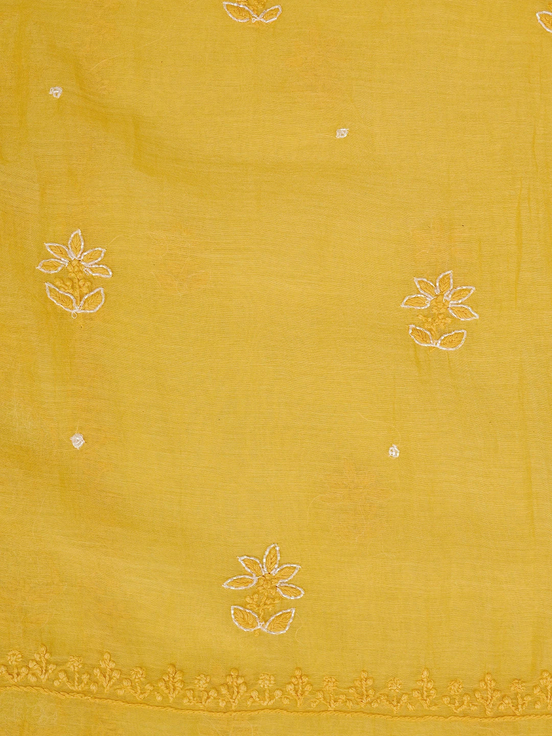 Ada Hand Embroidered Gold Yellow Chanderi Lucknowi Chikankari Unstitched Kurta Dupatta Set With Cutdana Work 01A622276
