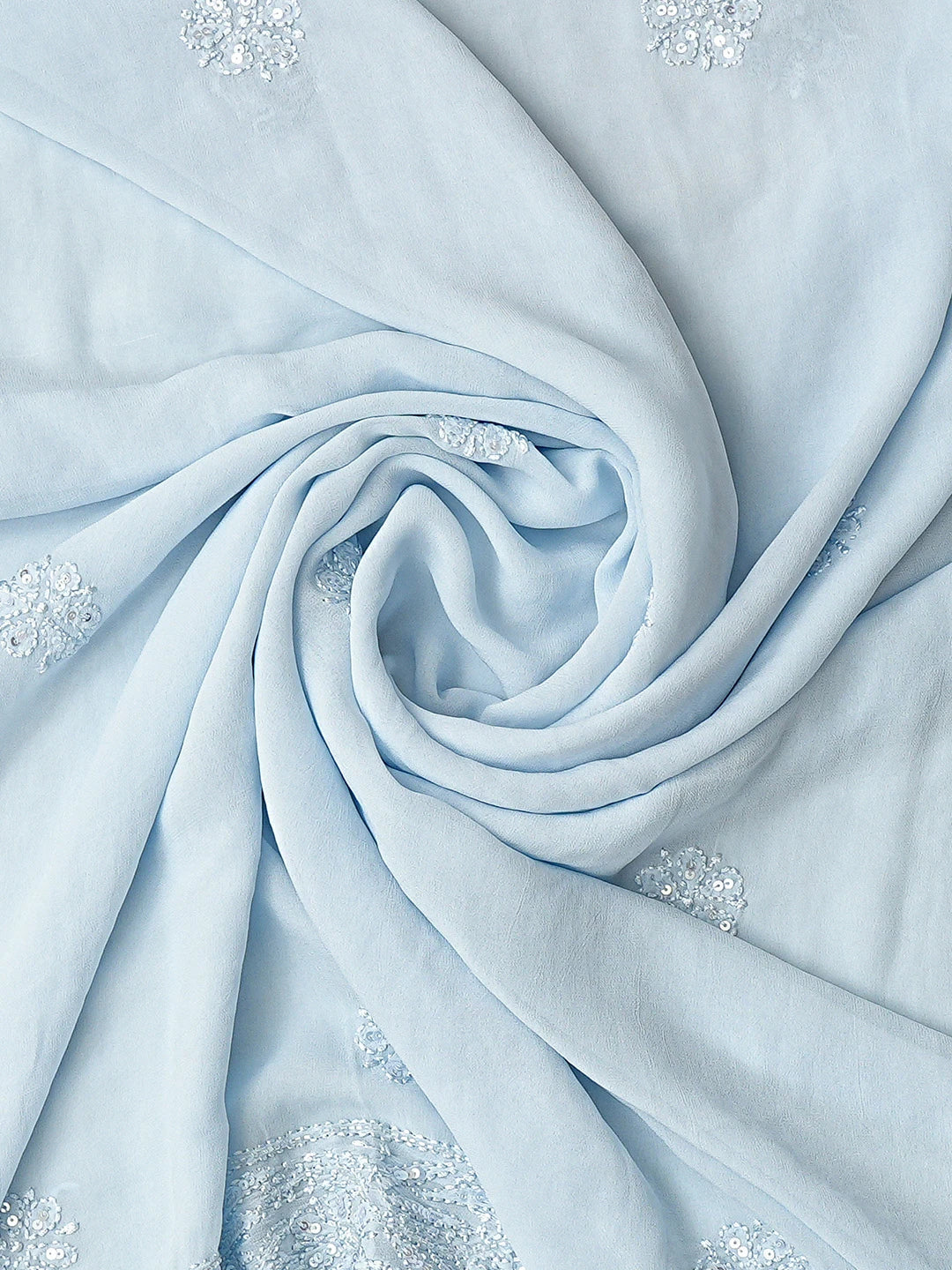 Ada Hand Embroidered Sky Blue Viscose Georgette Lucknowi Chikankari Unstitched Kurta Dupatta Set With Cutdana Work 01A765974