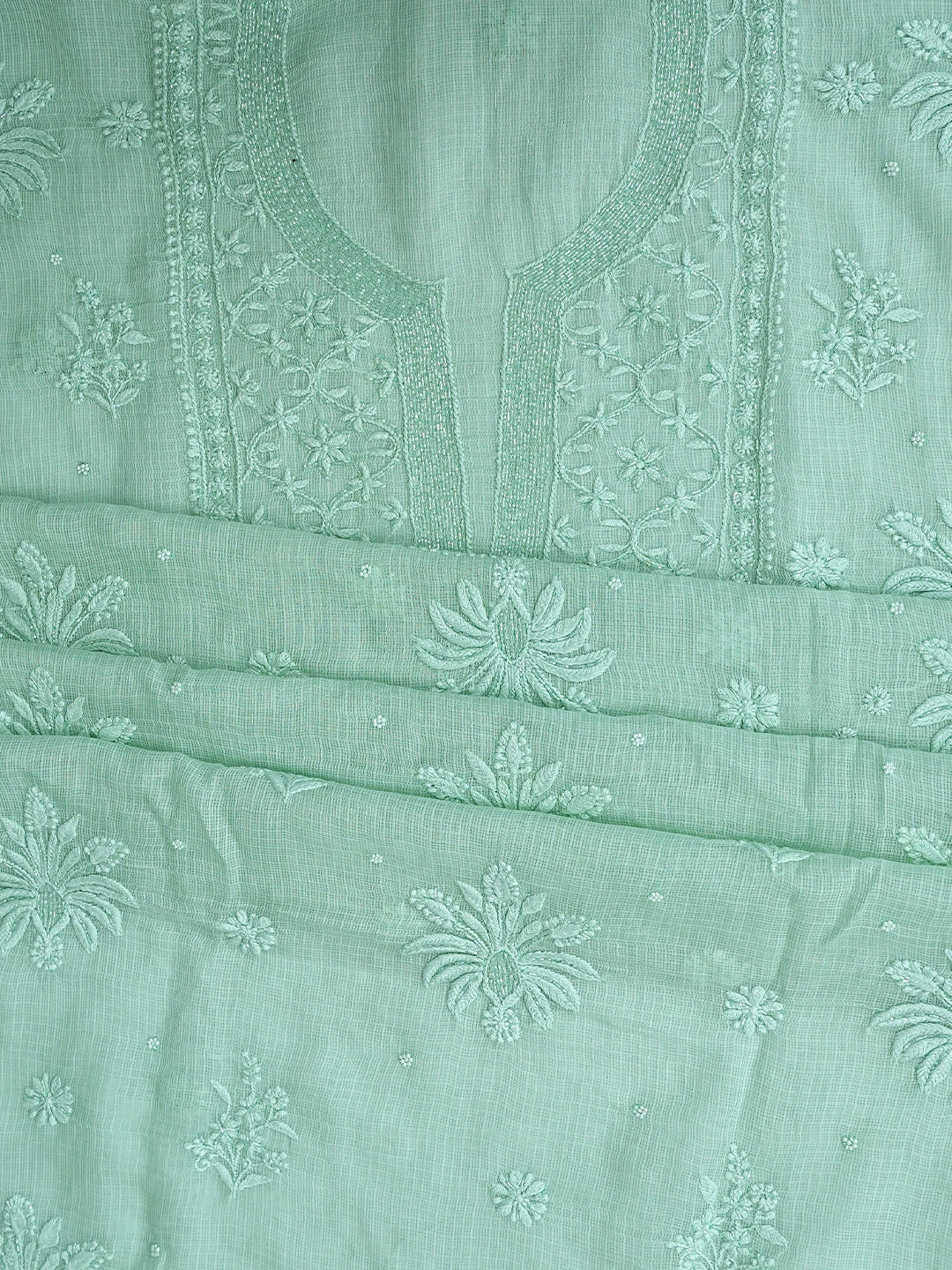 Ada Hand Embroidered Pista Green Kota Lucknowi Chikankari Unstitched Suit Piece With Cutdana Work 01A825285