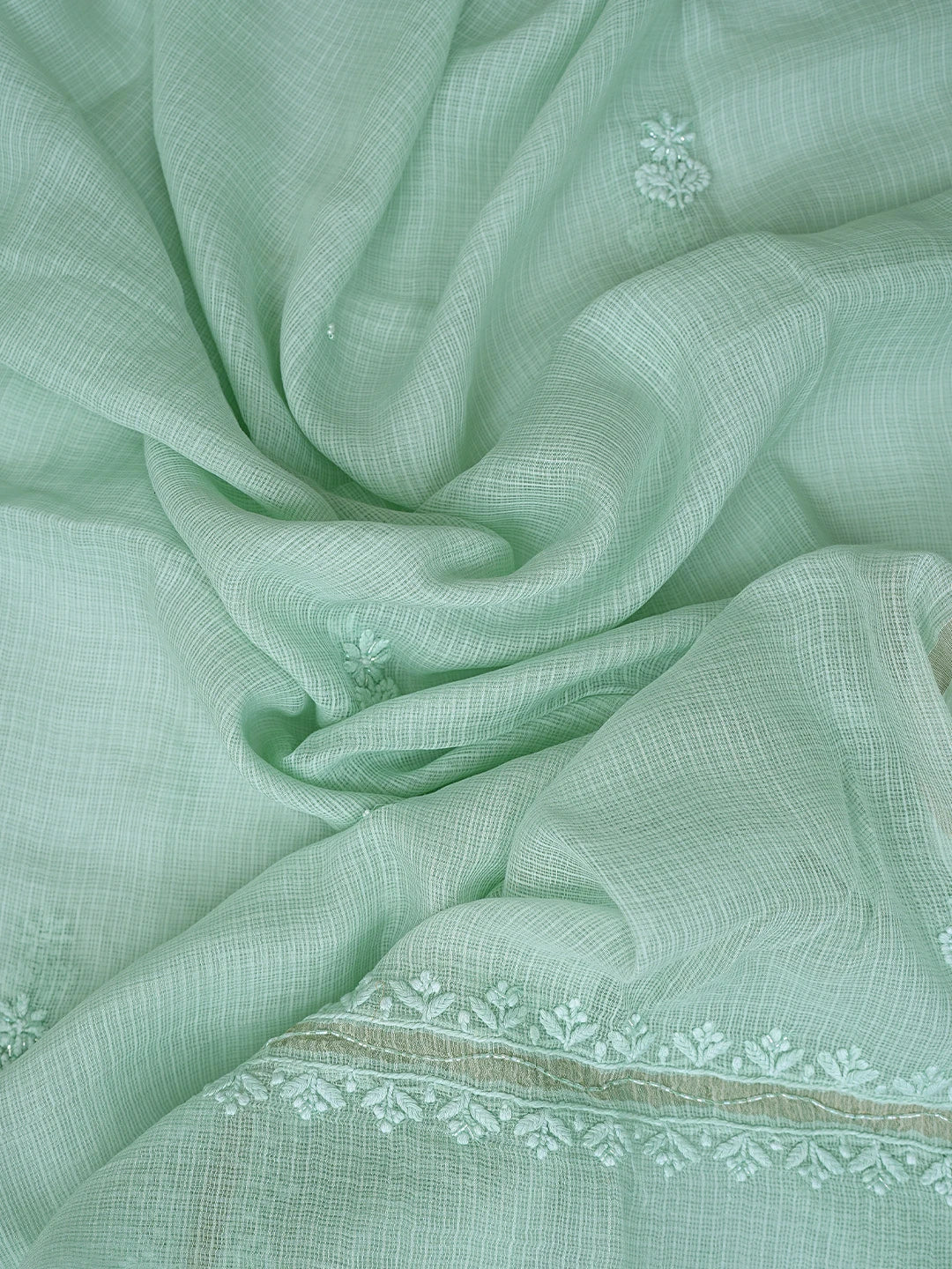 Ada Hand Embroidered Pista Green Kota Lucknowi Chikankari Unstitched Suit Piece With Cutdana Work 01A825285