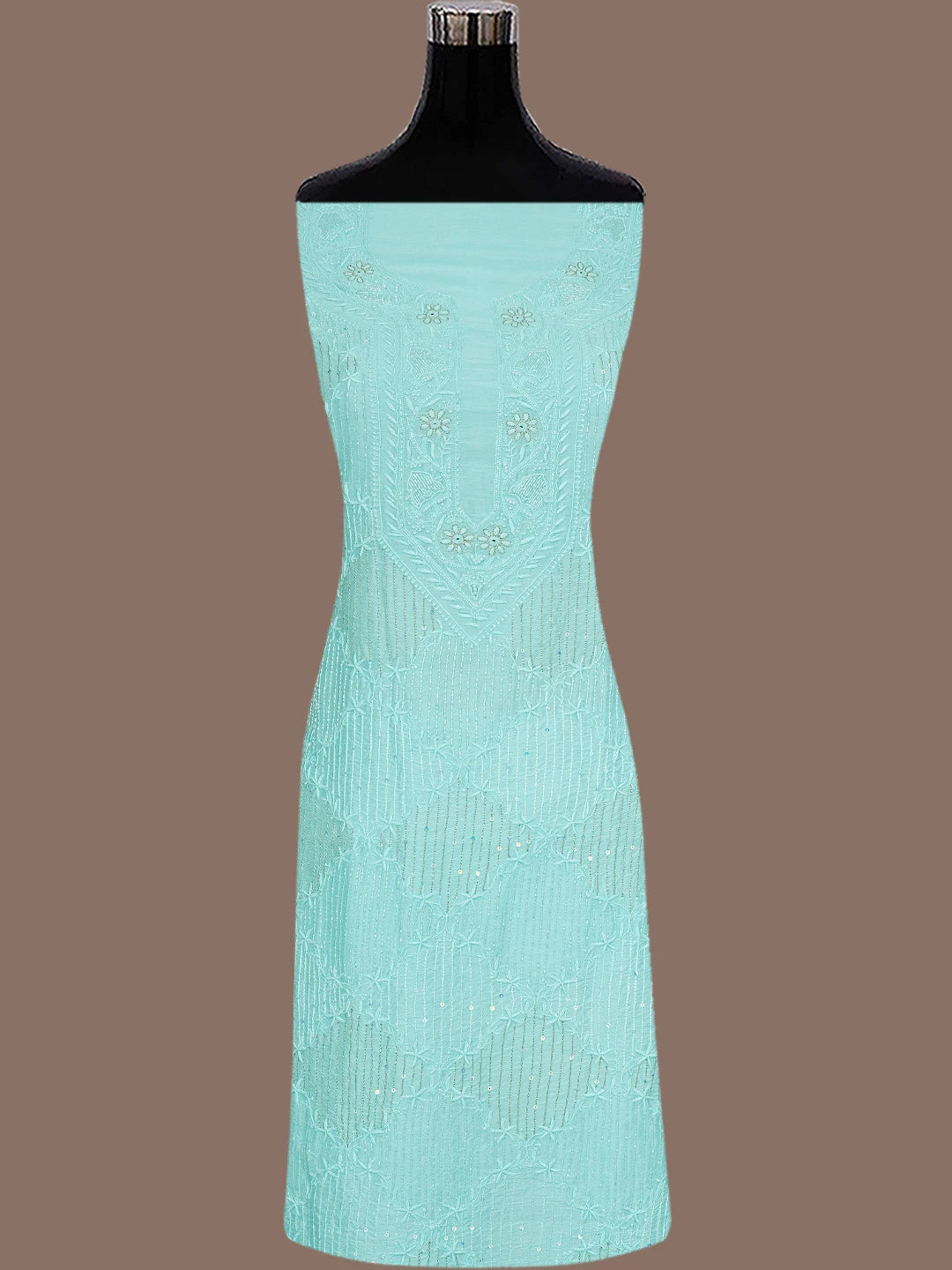 Ada Hand Embroidered Sky Blue Chanderi Lucknowi Chikankari Unstitched Kurta Dupatta Set With Cutdana Work 01A821897