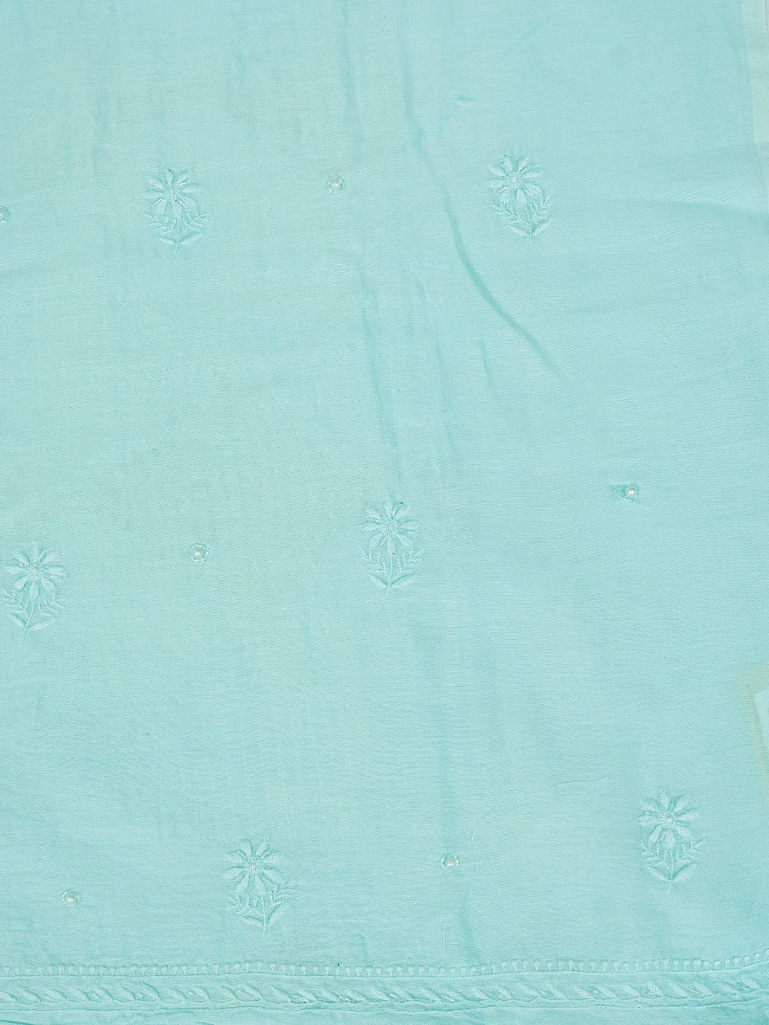 Ada Hand Embroidered Sky Blue Chanderi Lucknowi Chikankari Unstitched Kurta Dupatta Set With Cutdana Work 01A821897