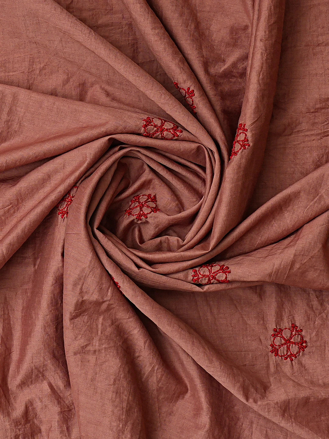 Ada Hand Embroidered Burnt Umber Brown Chanderi Lucknowi Chikankari Unstitched Kurta Dupatta Set 01A642267