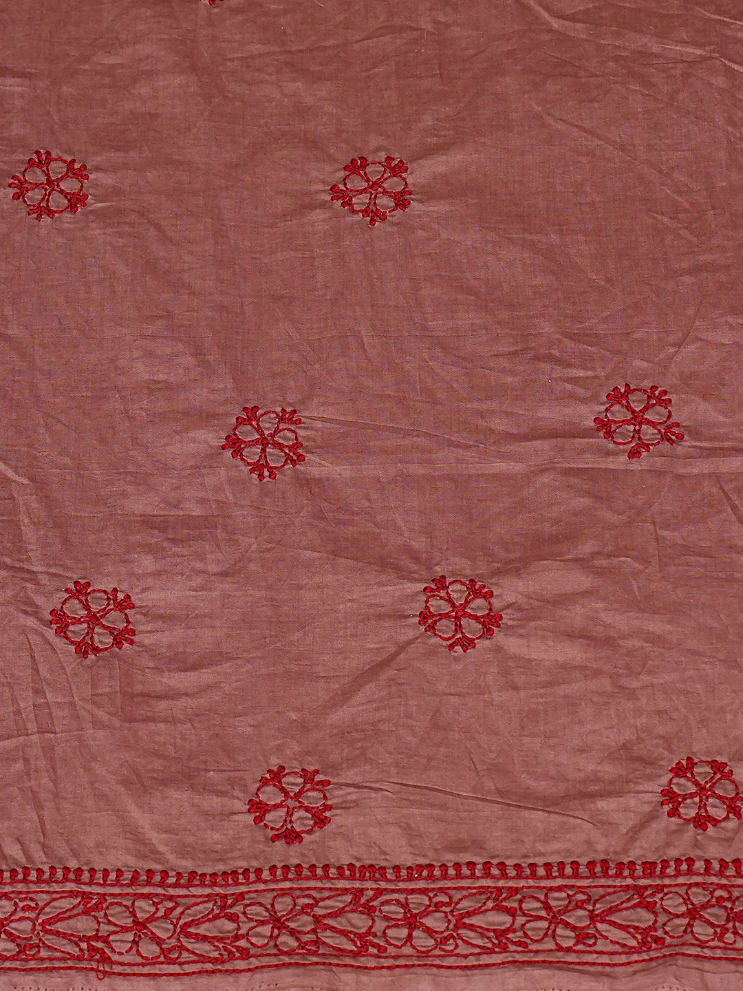 Ada Hand Embroidered Burnt Umber Brown Chanderi Lucknowi Chikankari Unstitched Kurta Dupatta Set 01A642267