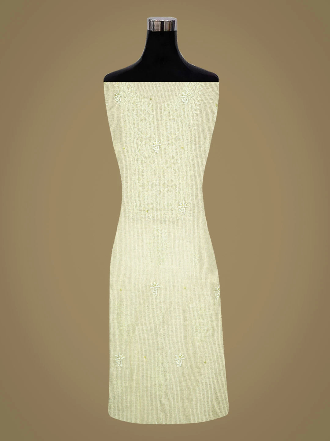 Ada Hand Embroidered Pista Green Chanderi Lucknowi Chikankari Unstitched Kurta Dupatta Set With Cutdana Work 01A821894