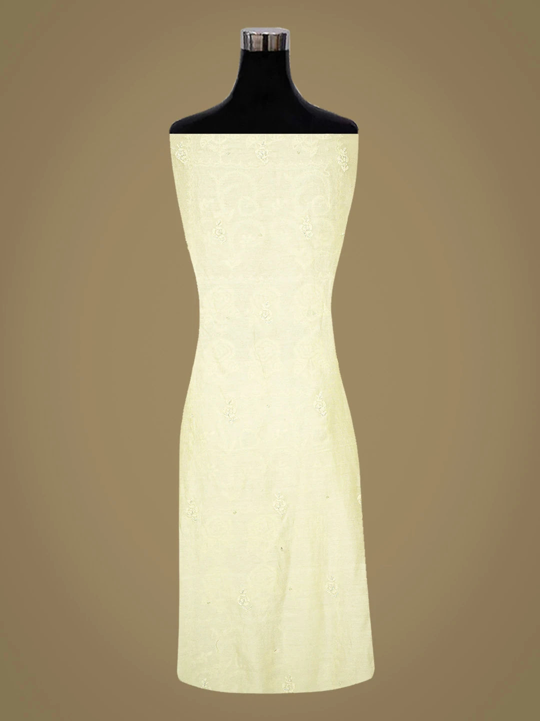 Ada Hand Embroidered Lemon Chanderi Lucknowi Chikankari Unstitched Kurta Dupatta Set With Cutdana Work 01A568106