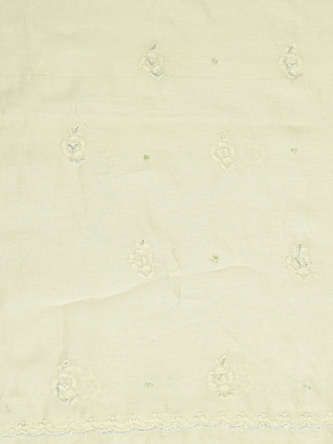 Ada Hand Embroidered Lemon Chanderi Lucknowi Chikankari Unstitched Kurta Dupatta Set With Cutdana Work 01A568106