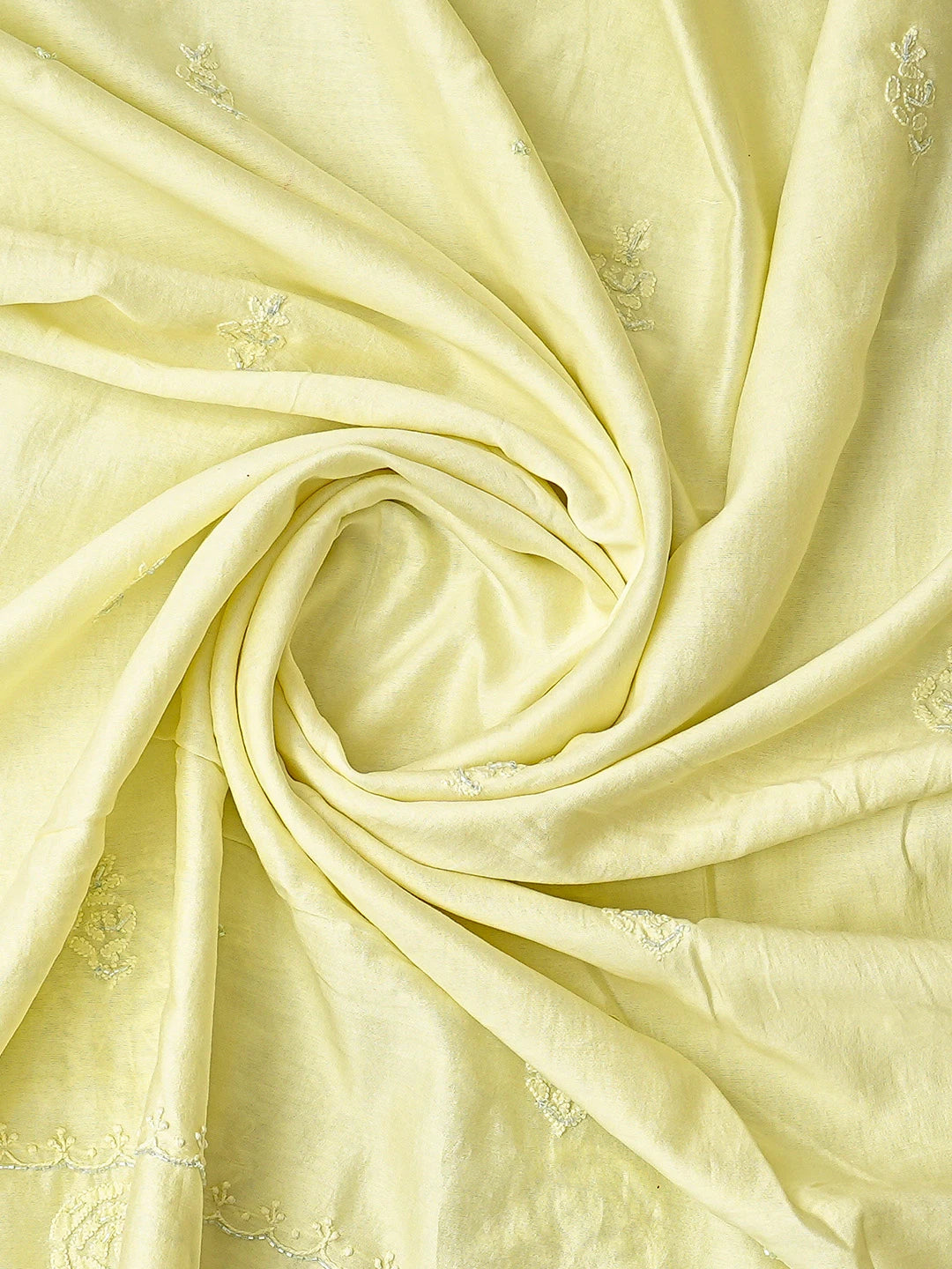 Ada Hand Embroidered Lemon Chanderi Lucknowi Chikankari Unstitched Kurta Dupatta Set With Cutdana Work 01A568106