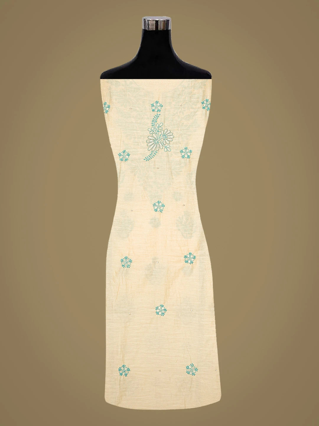 Ada Hand Embroidered Beige Chanderi Lucknowi Chikankari Unstitched Kurta Dupatta Set With Cutdana Work 01A642273