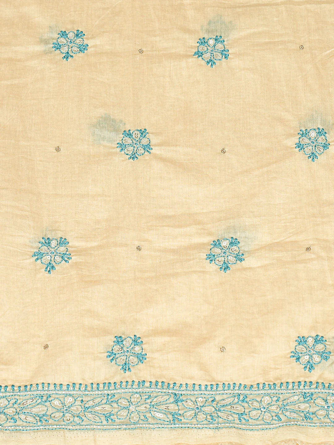 Ada Hand Embroidered Beige Chanderi Lucknowi Chikankari Unstitched Kurta Dupatta Set With Cutdana Work 01A642273