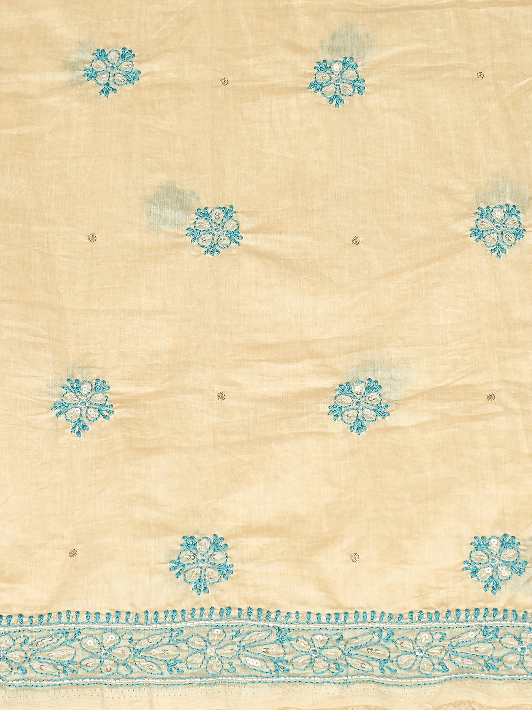 Ada Hand Embroidered Beige Chanderi Lucknowi Chikankari Unstitched Kurta Dupatta Set With Cutdana Work 01A642273