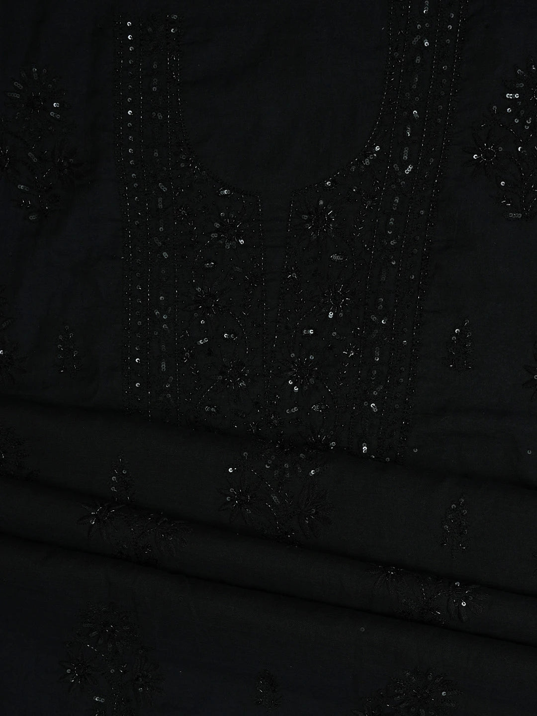Ada Hand Embroidered Black Chanderi Lucknowi Chikankari Unstitched Kurta Dupatta Set With Cutdana Work 01A780341