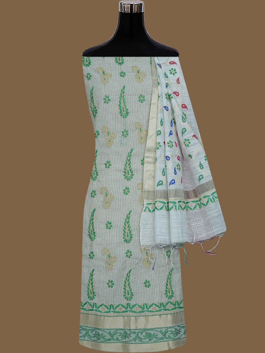 Ada Hand Embroidered Fawn Chanderi Lucknowi Chikankari Unstitched Suit Piece A564452