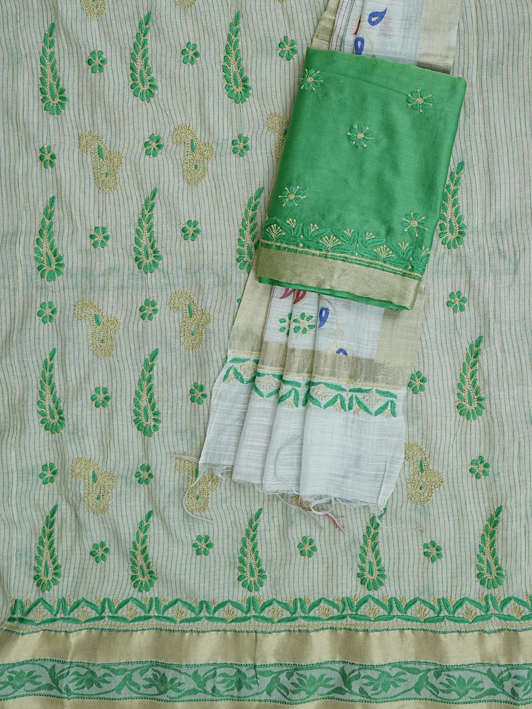Ada Hand Embroidered Fawn Chanderi Lucknowi Chikankari Unstitched Suit Piece A564452