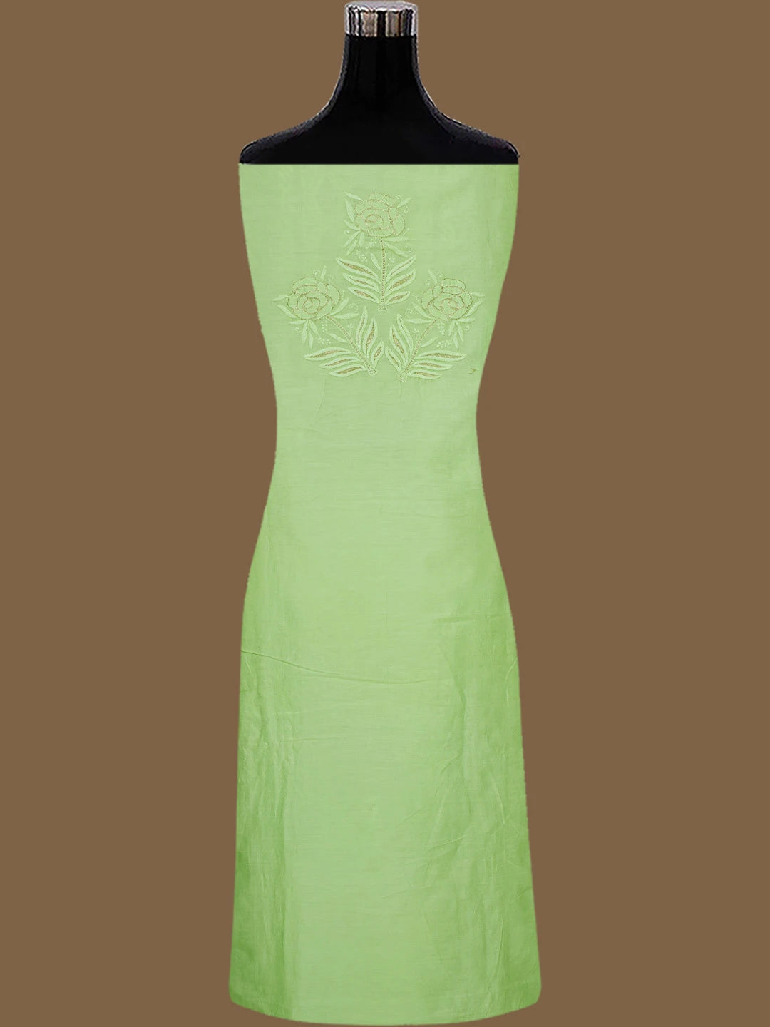 Ada Hand Embroidered Light Green Chanderi Lucknowi Chikankari Unstitched Kurta Dupatta Set With Pearl Work 01A525840