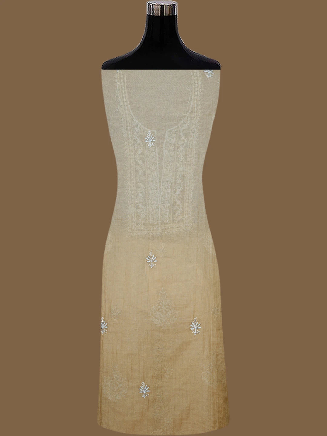 Ada Hand Embroidered Fawn Chanderi Lucknowi Chikankari Unstitched Kurta Dupatta Set With Pearl Work 01A784523
