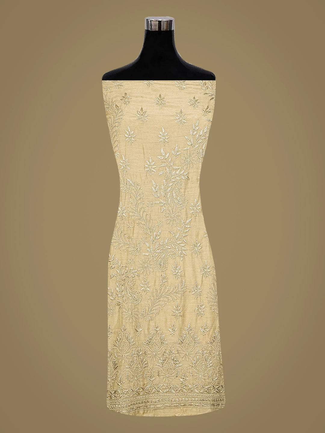 Ada Hand Embroidered Fawn Muslin Lucknowi Chikankari Unstitched Kurta Piece 01A811314