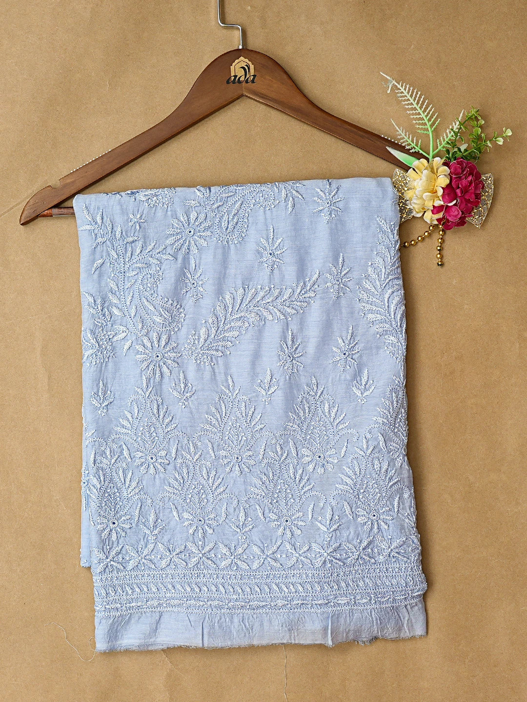 Ada Hand Embroidered Blue Muslin Lucknowi Chikankari Unstitched Kurta Piece 01A811311