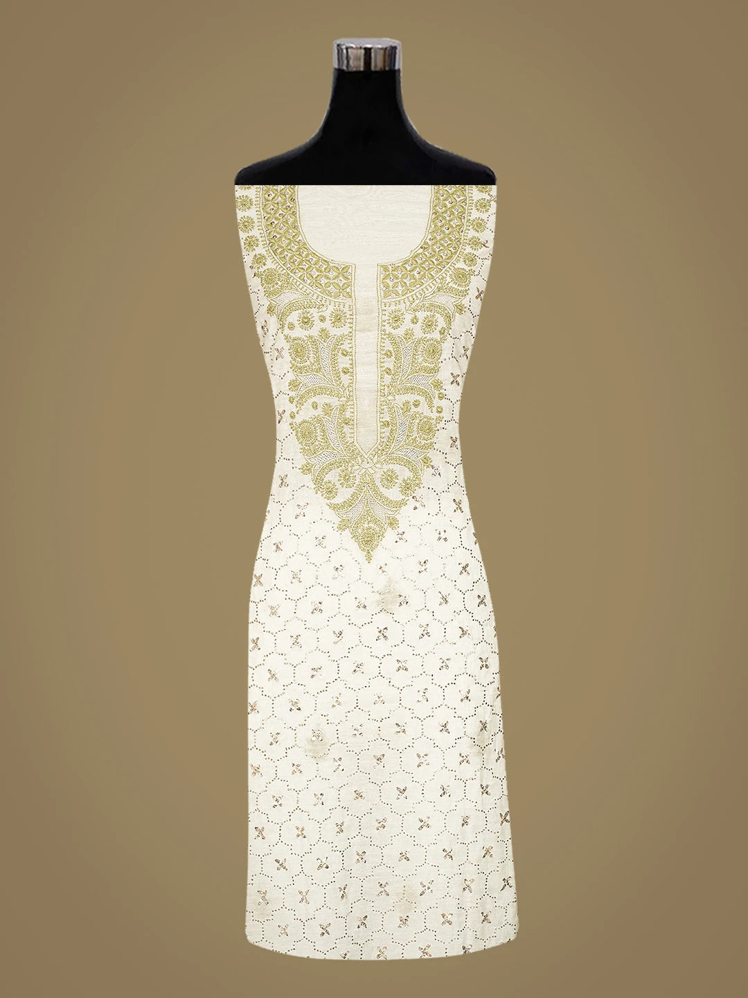 Ada Hand Embroidered White Cosmic Latte  Lucknowi Chikankari Unstitched Kurta Dupatta Set With Muqaish Work 01A712670