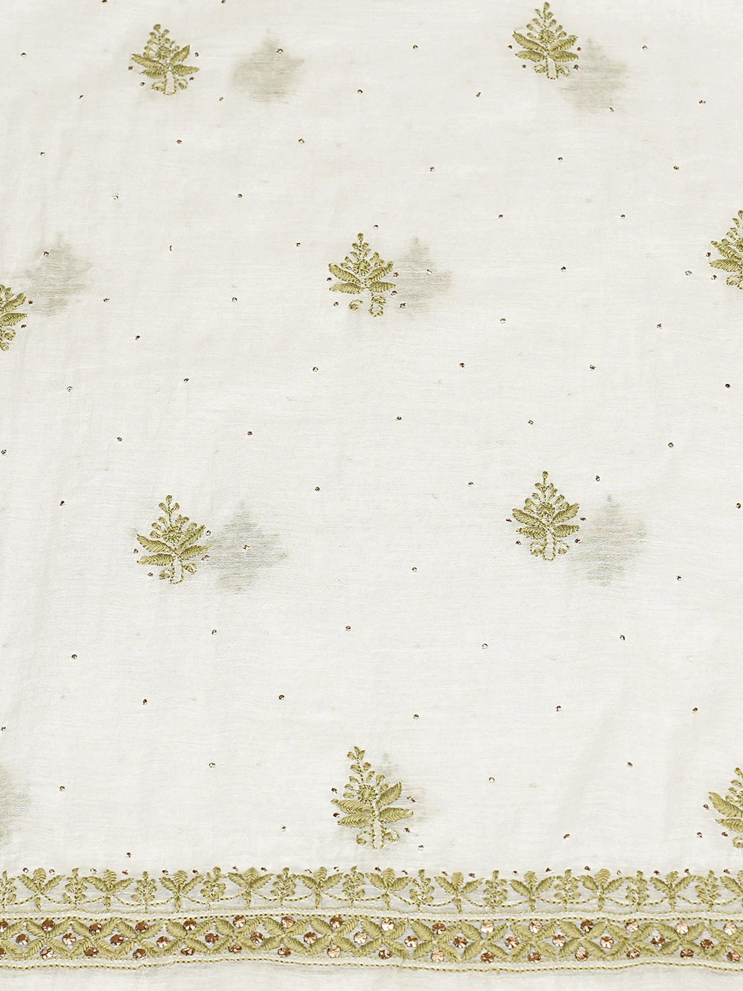 Ada Hand Embroidered White Cosmic Latte  Lucknowi Chikankari Unstitched Kurta Dupatta Set With Muqaish Work 01A712670