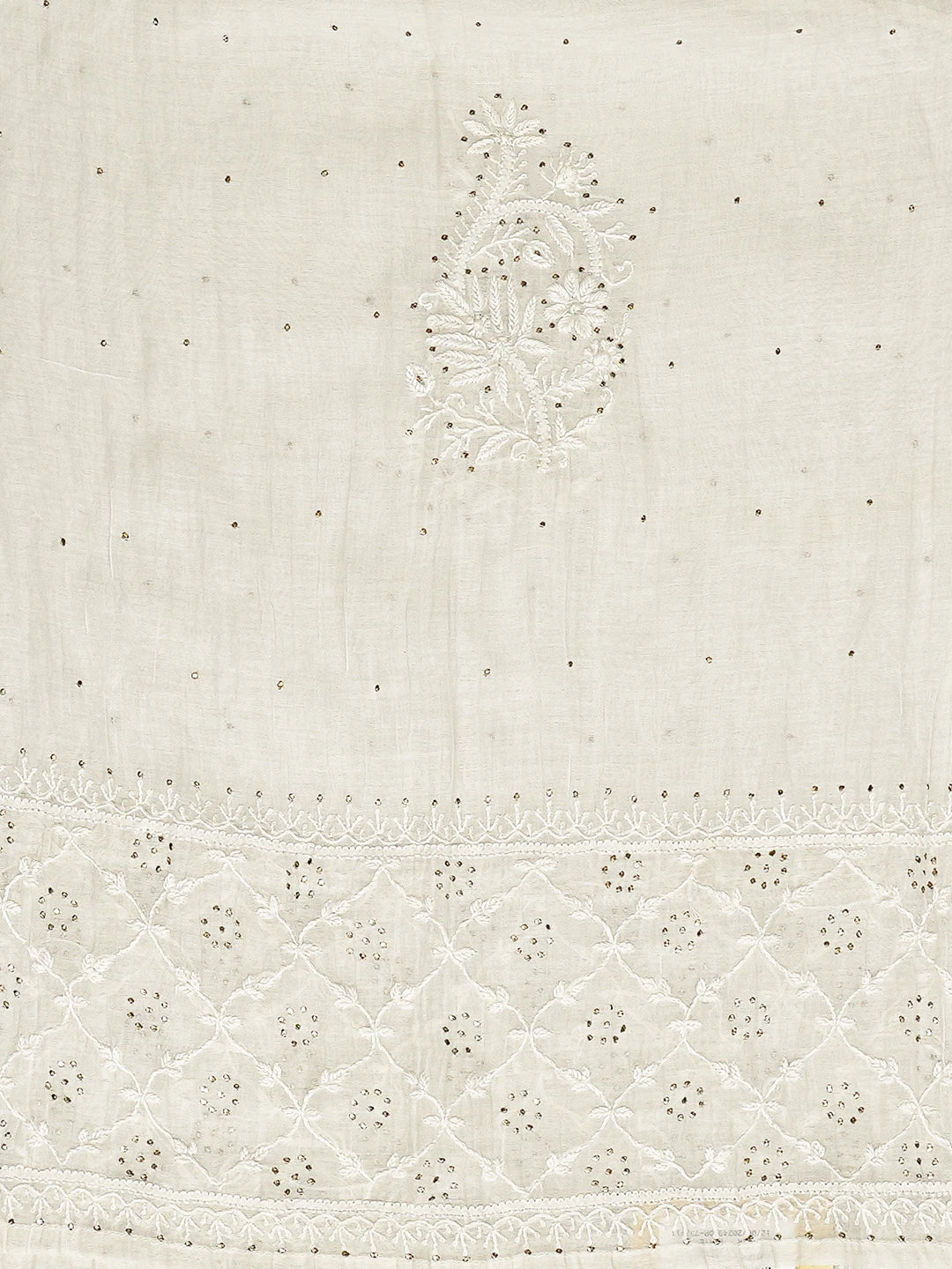 Ada Hand Embroidered White Chanderi Lucknowi Chikankari Semi-stitched Kurta Dupatta Set With Mukaish Work 01A719526