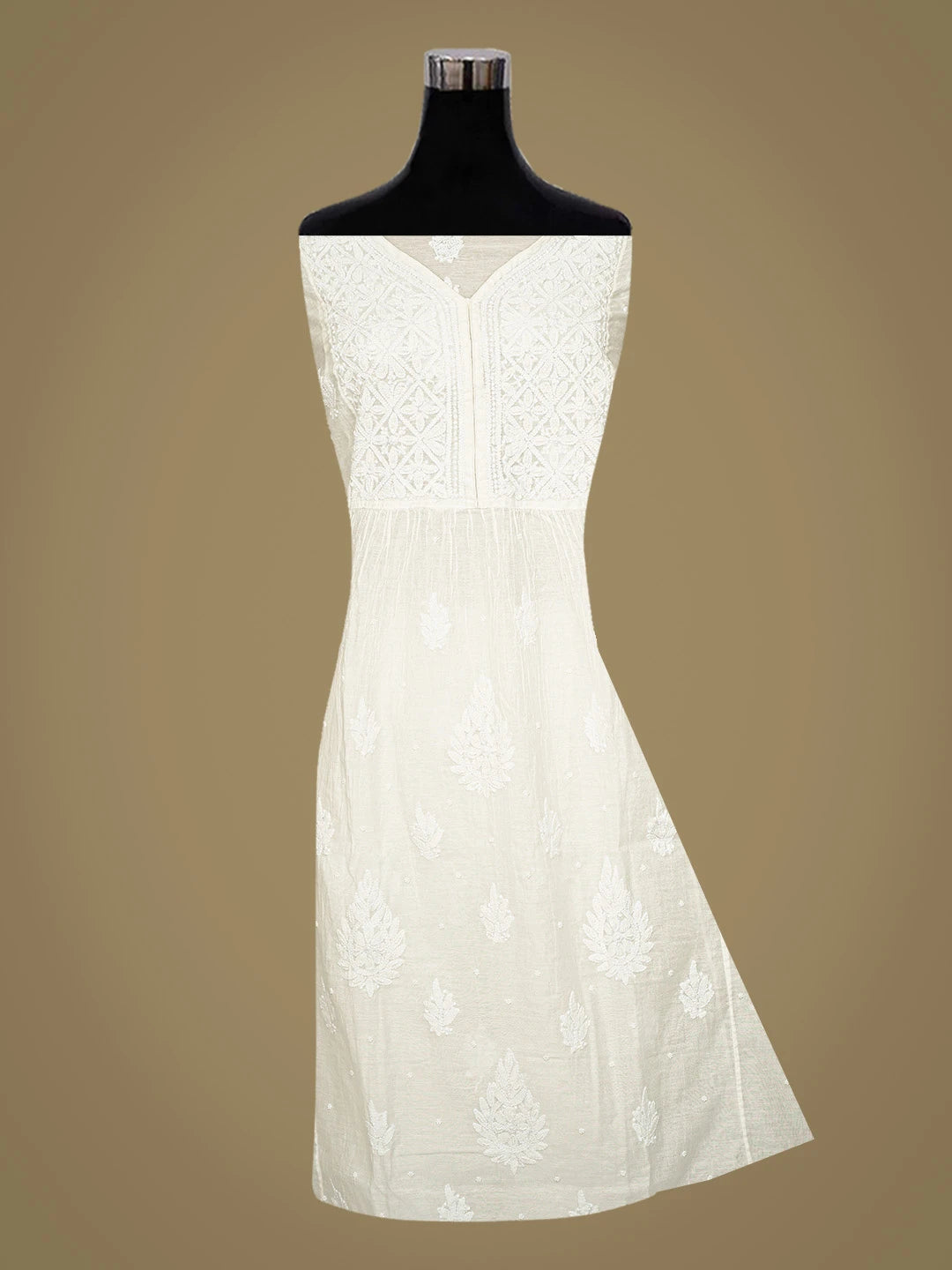 Ada Hand Embroidered White Chanderi Lucknowi Chikankari Semi-stitched Kurta Dupatta Set With Pearl Work 01A833553