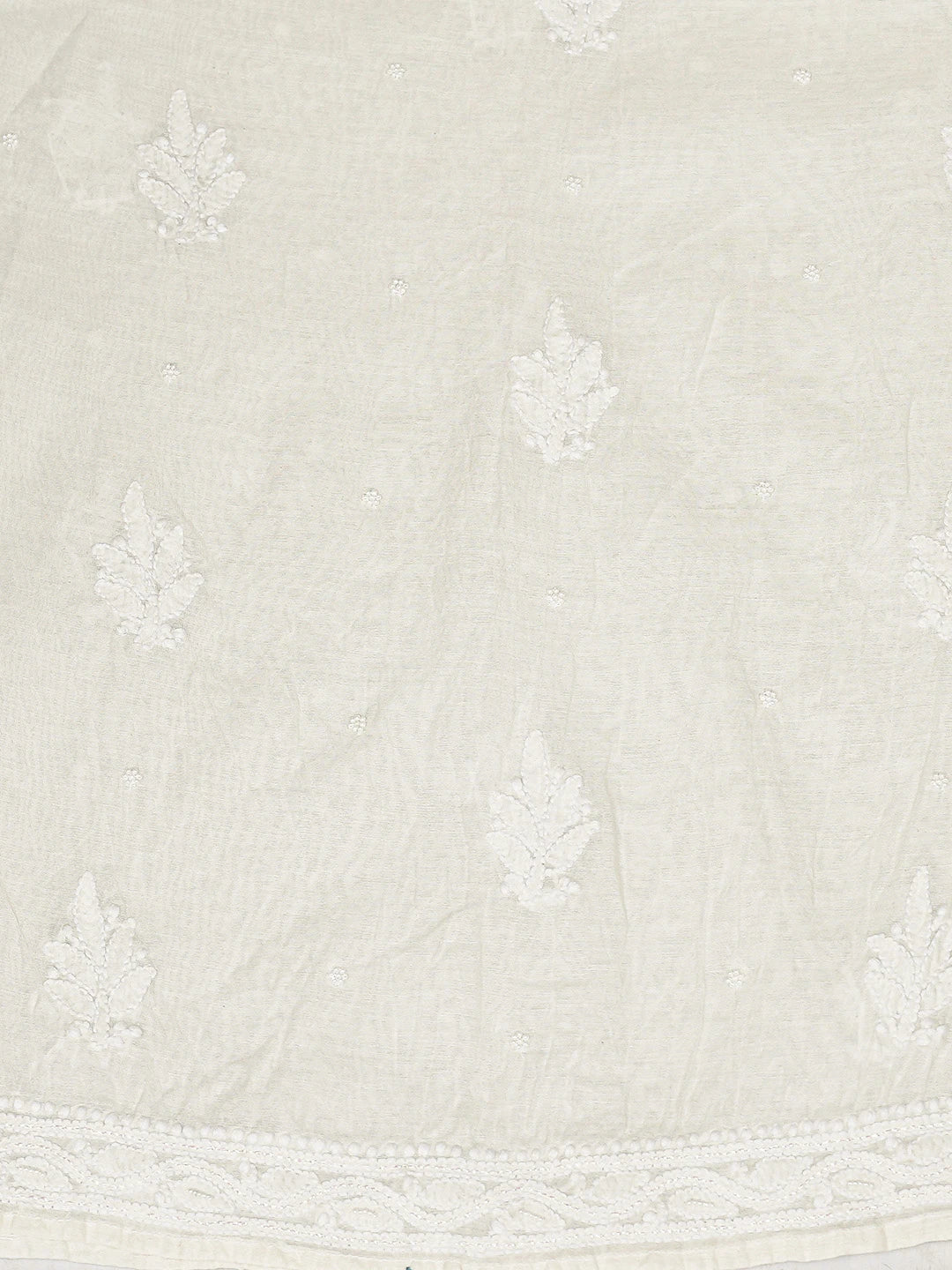 Ada Hand Embroidered White Chanderi Lucknowi Chikankari Semi-stitched Kurta Dupatta Set With Pearl Work 01A833553