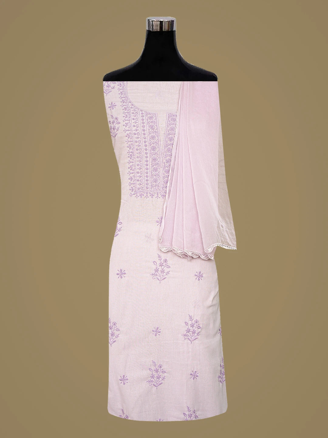Ada Hand Embroidered Mauve Cotton Lucknowi Chikankari Unstitched Suit Piece 01A376762