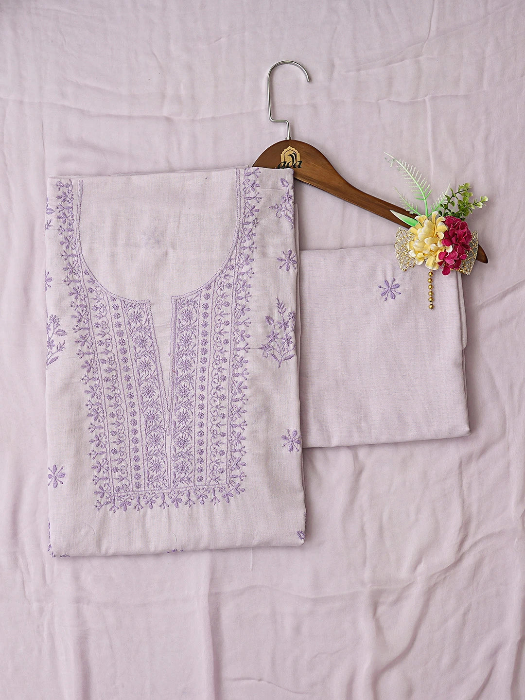Ada Hand Embroidered Mauve Cotton Lucknowi Chikankari Unstitched Suit Piece 01A376762