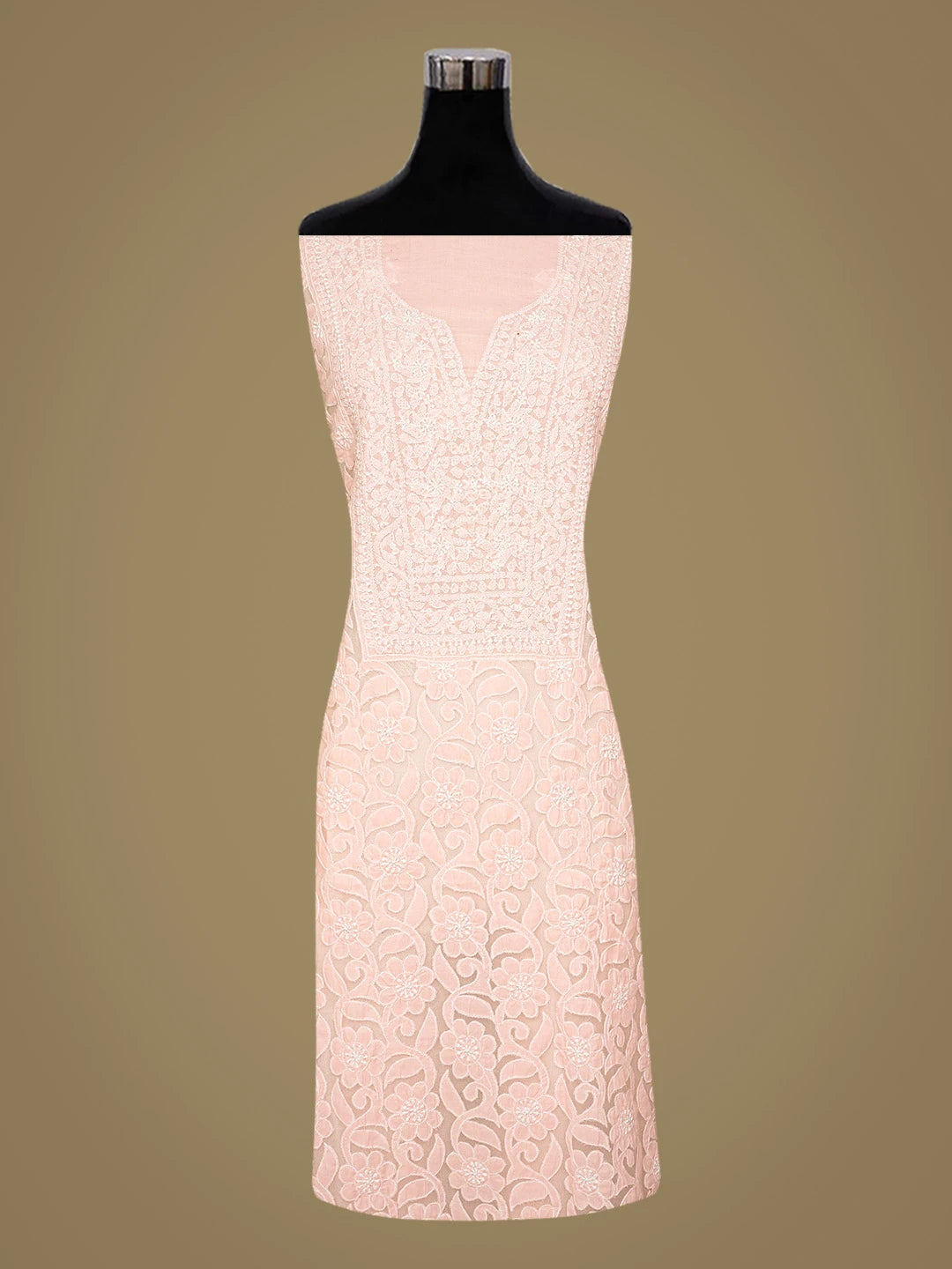 Ada Hand Embroidered Peach Cotton Lucknowi Chikankari Unstitched Suit Piece 01A821976