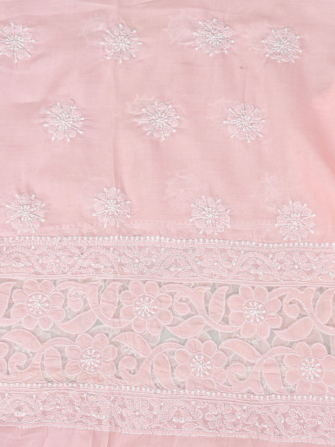 Ada Hand Embroidered Peach Cotton Lucknowi Chikankari Unstitched Suit Piece 01A821976
