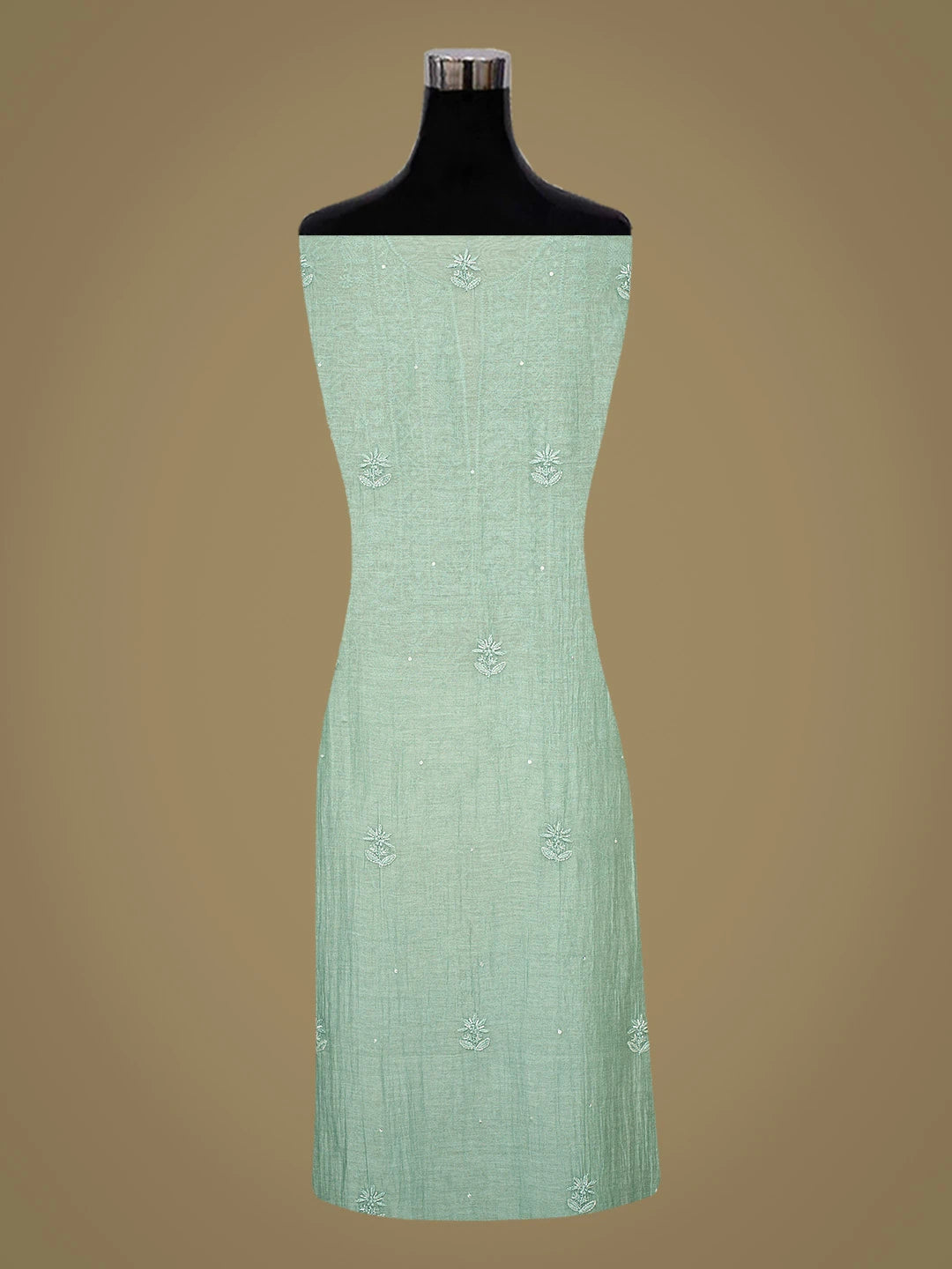 Ada Hand Embroidered Teal Green Chanderi Lucknowi Chikankari Unstitched Kurta Dupatta Set With Cutdana Work 01A800043