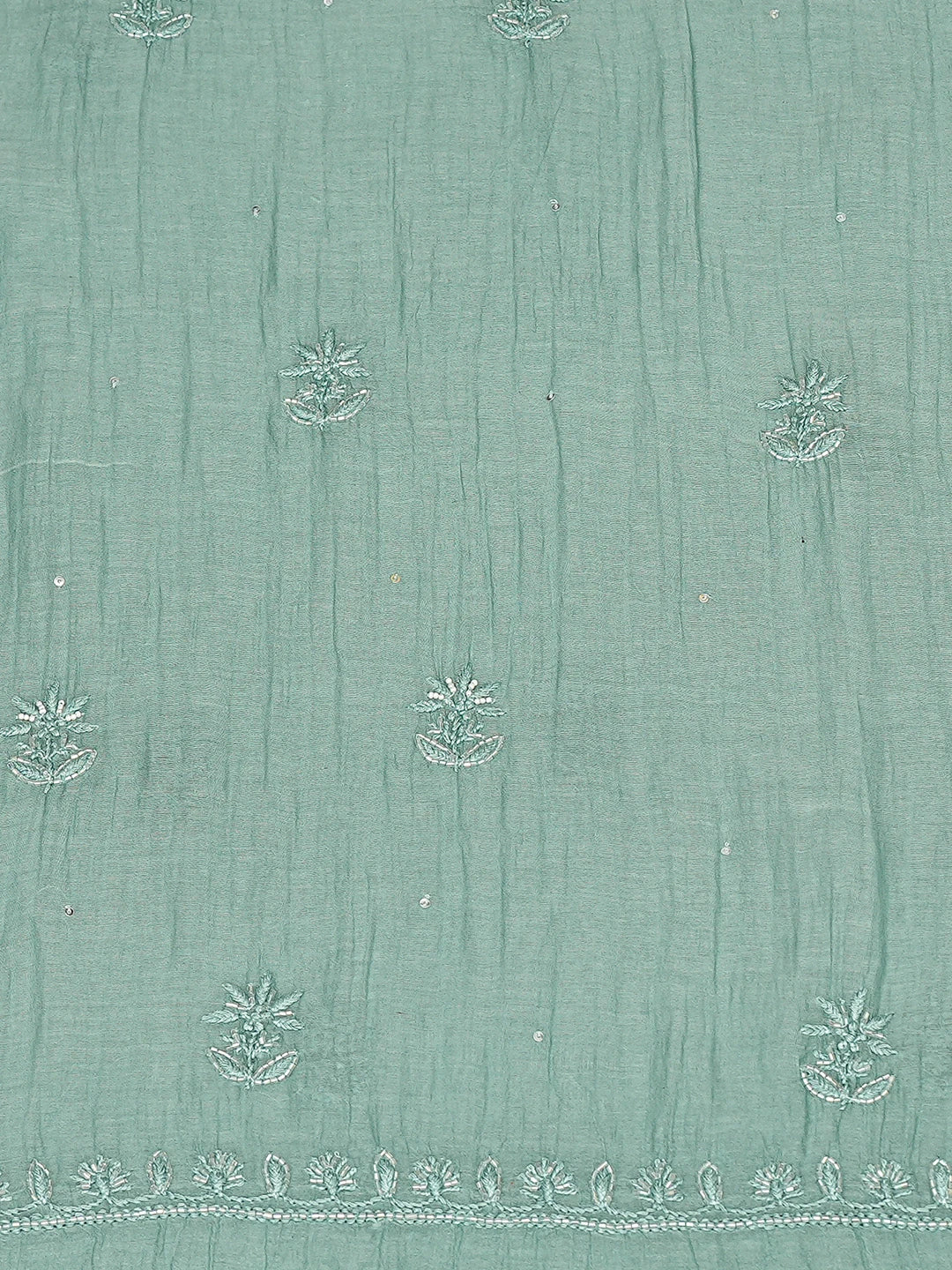 Ada Hand Embroidered Teal Green Chanderi Lucknowi Chikankari Unstitched Kurta Dupatta Set With Cutdana Work 01A800043