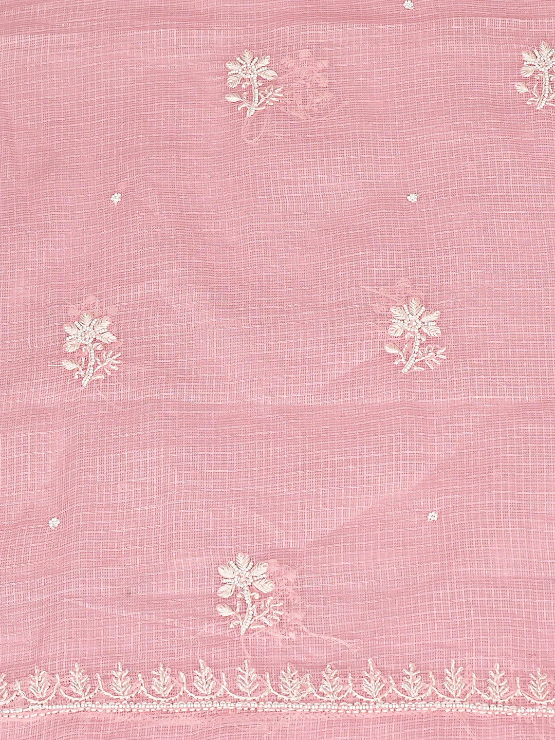 Ada Hand Embroidered Pink Kota Lucknowi Chikankari Unstitched Kurta Dupatta Set With Pearl Work 01A812201
