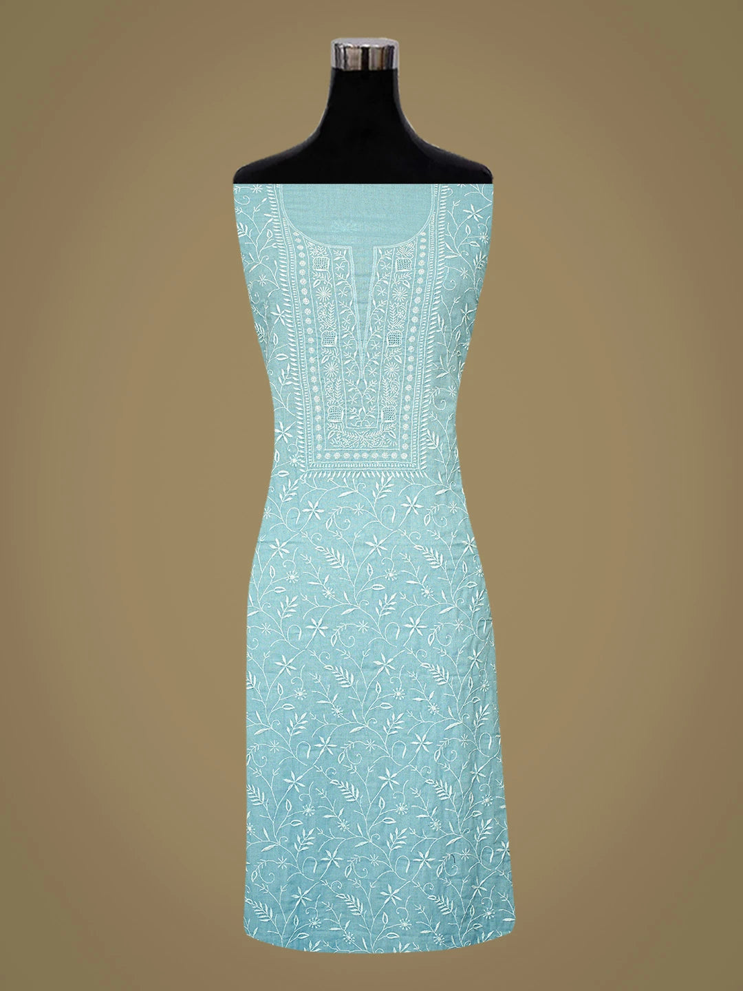Ada Hand Embroidered Blue Cotton Lucknowi Chikankari Unstitched Kurta Dupatta Set 01A345040
