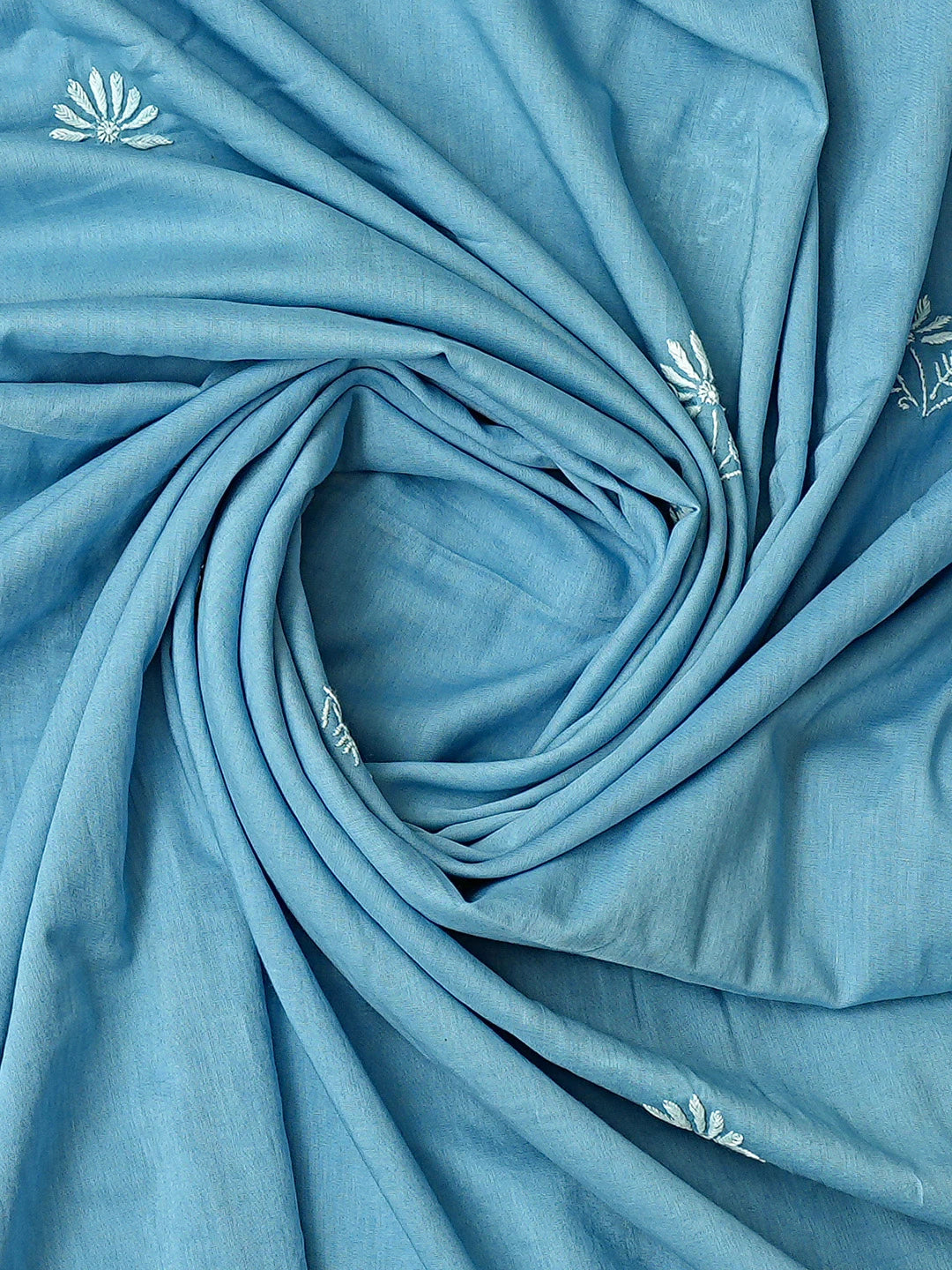 Ada Hand Embroidered Blue Cotton Lucknowi Chikankari Unstitched Kurta Dupatta Set 01A345040