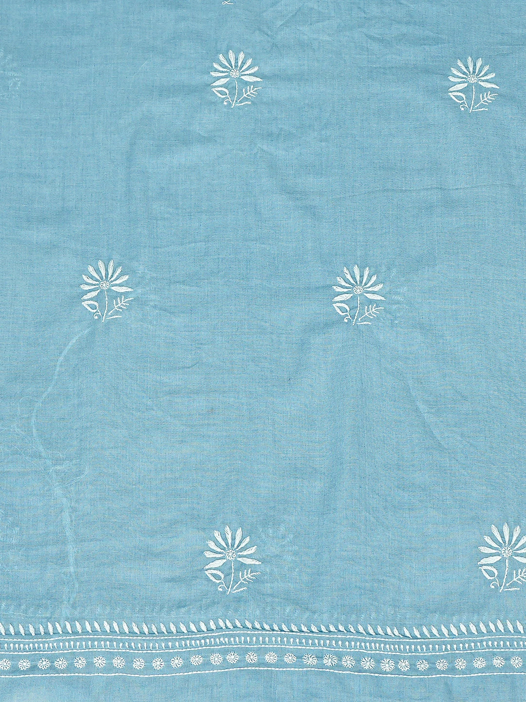 Ada Hand Embroidered Blue Cotton Lucknowi Chikankari Unstitched Kurta Dupatta Set 01A345040