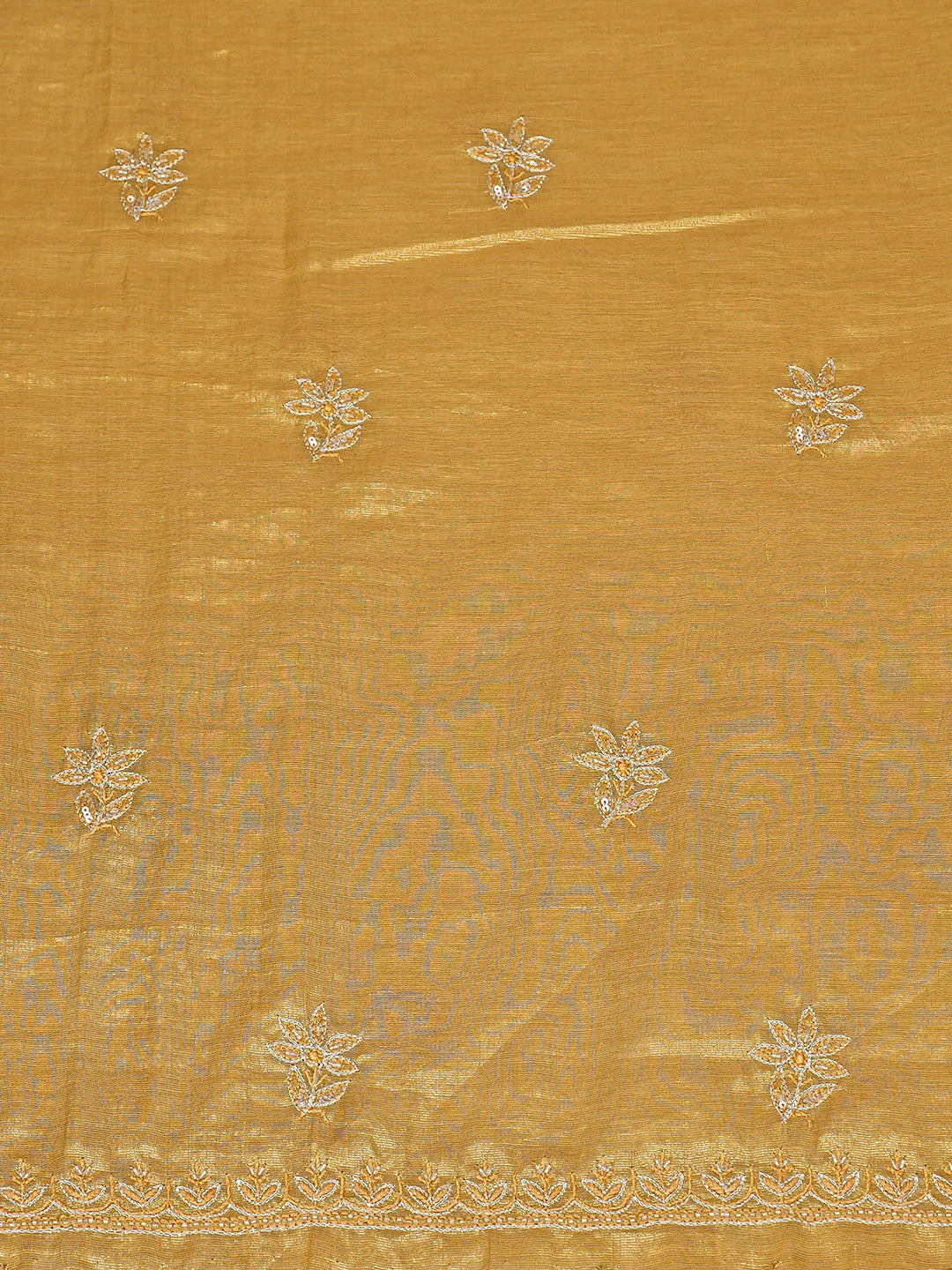 Ada Hand Embroidered Fawn Tissue Lucknowi Chikankari Unstitched Kurta Dupatta Set With Cutdana Work 01A788934