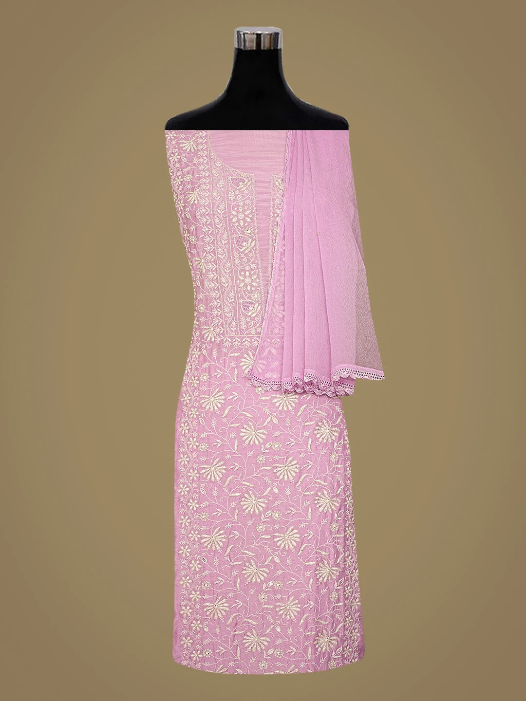 Ada Hand Embroidered Lavender Muslin Lucknowi Chikankari Unstitched Suit Piece With Cutdana Work 01A685964